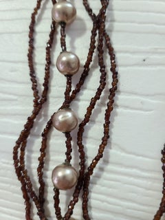 Miriam Haskell, collier à plusieurs rangs en perles de verre Espresso et perles baroques, années 1960