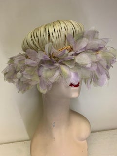 1960s Miss Alice Cool Lavender Floral Brim and Stem Crown Bouquet Hat