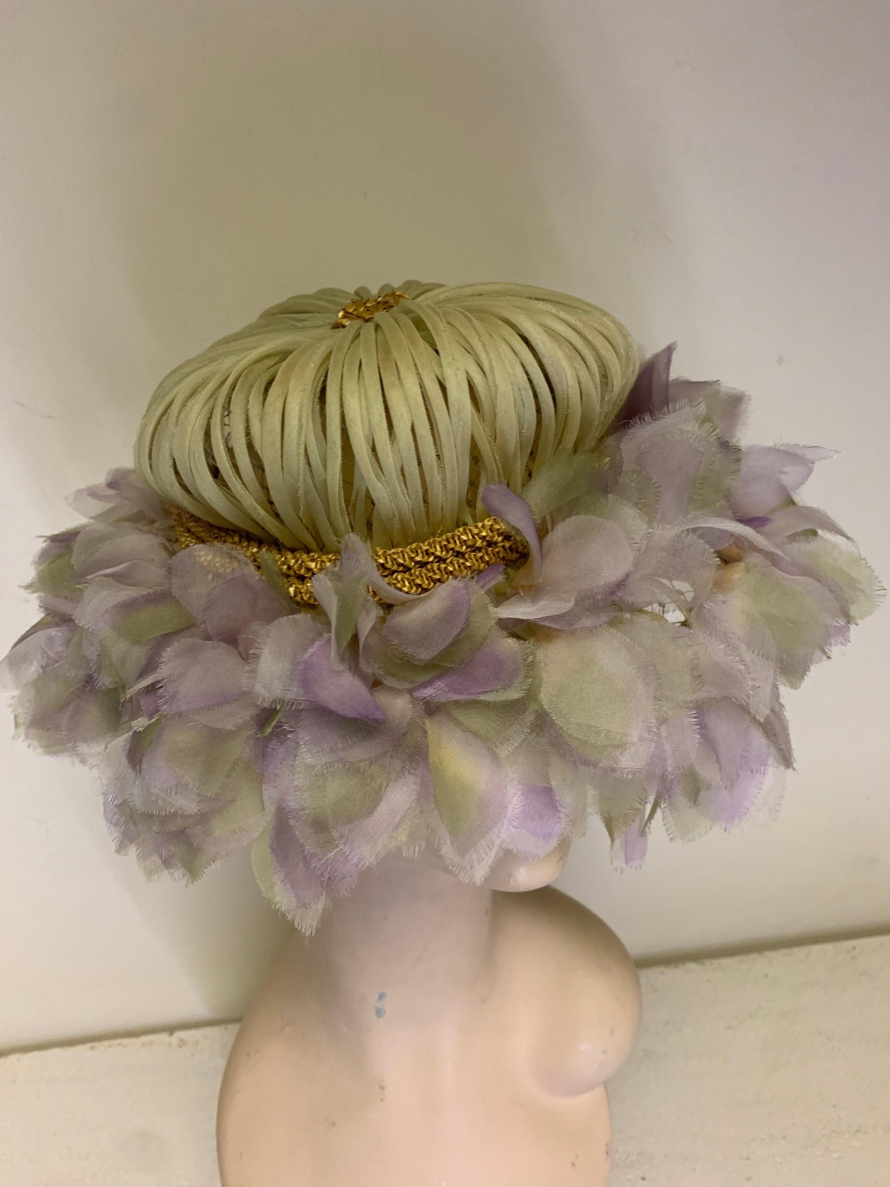 1960s Miss Alice Cool Lavender Floral Brim and Stem Crown Bouquet Hat  In Excellent Condition For Sale In Gresham, OR