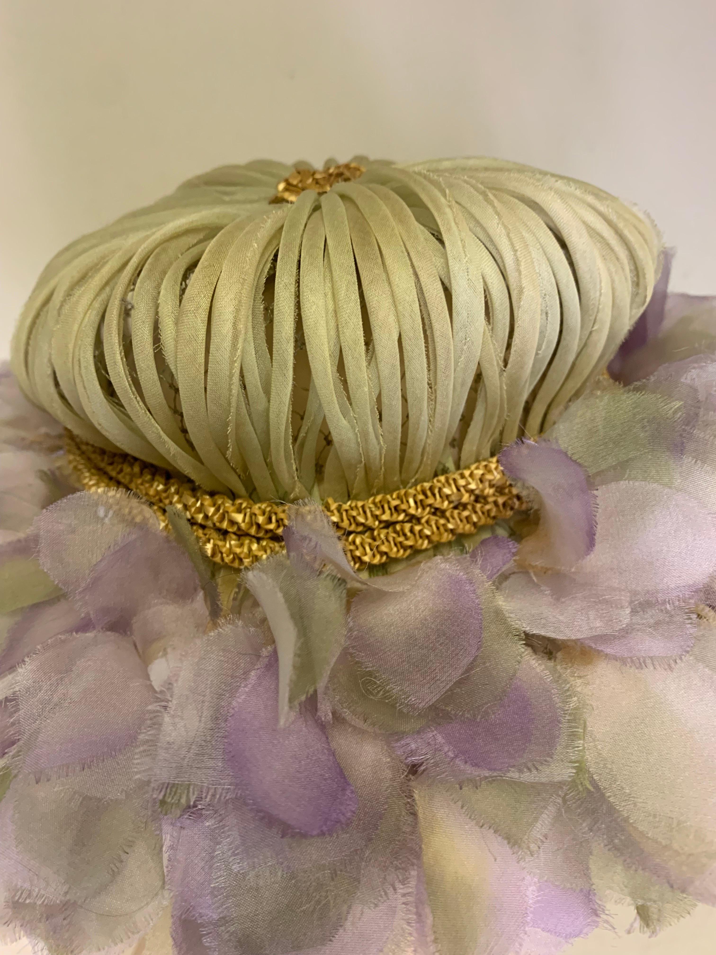 Women's 1960s Miss Alice Cool Lavender Floral Brim and Stem Crown Bouquet Hat  For Sale