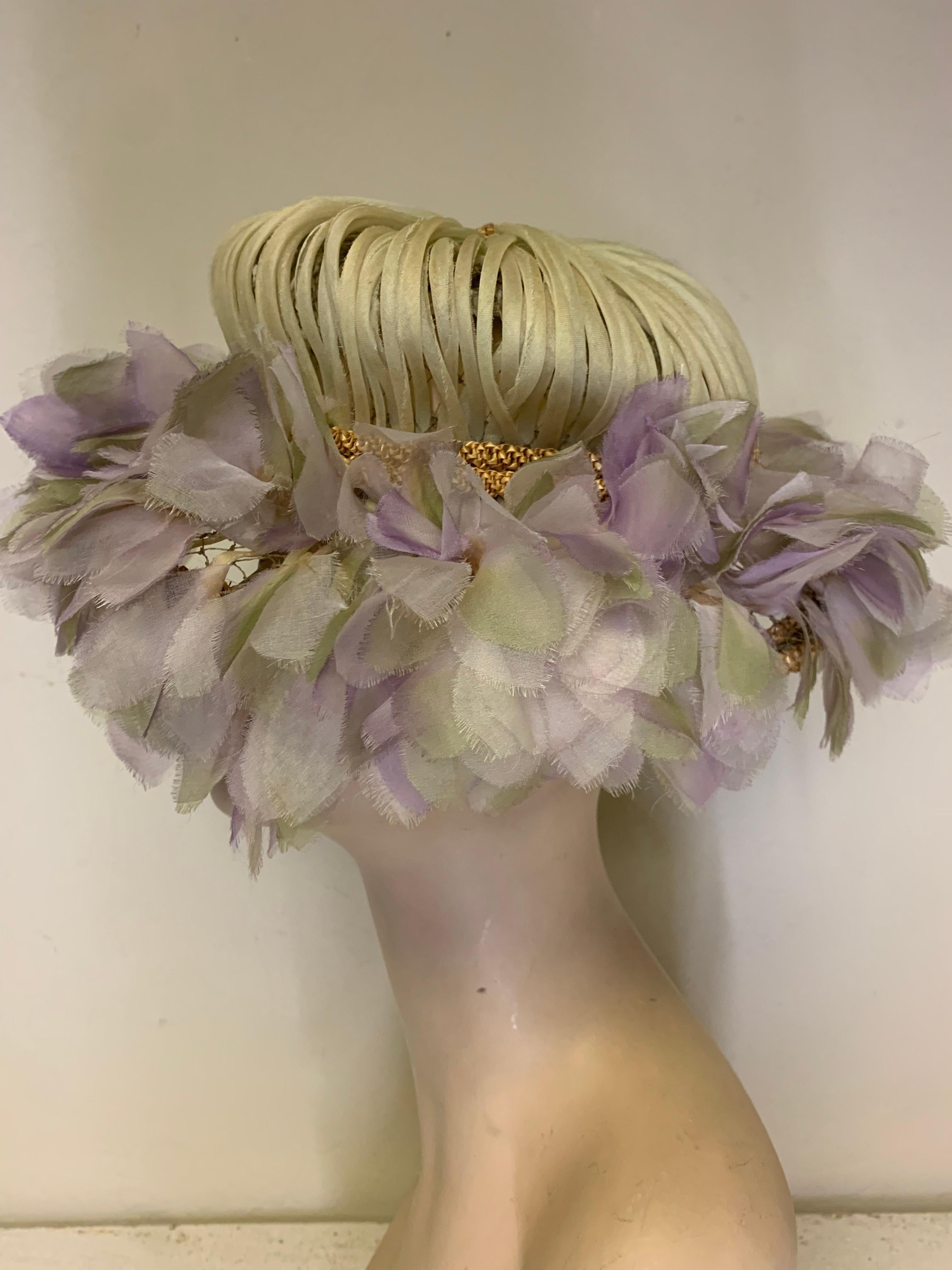 1960s Miss Alice Cool Lavender Floral Brim and Stem Crown Bouquet Hat For Sale 1