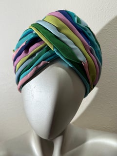 1960er Miss Dior Frühjahr/Sommer Aqua Grün & Rosa gestreiftes Ripsband Turban