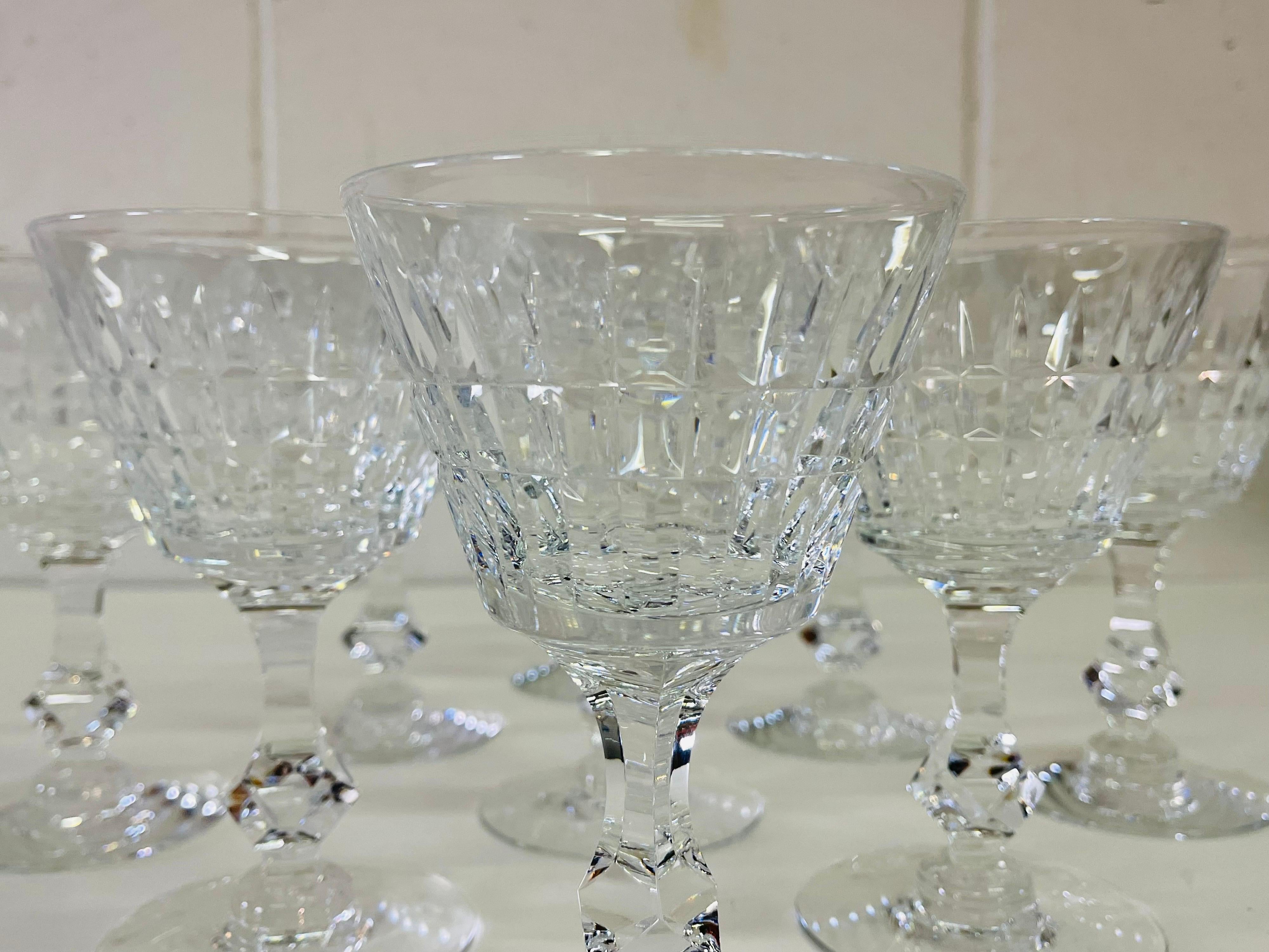 20th Century 1960s Mitred Cut Crystal Glass Coupes, Set of 9 For Sale