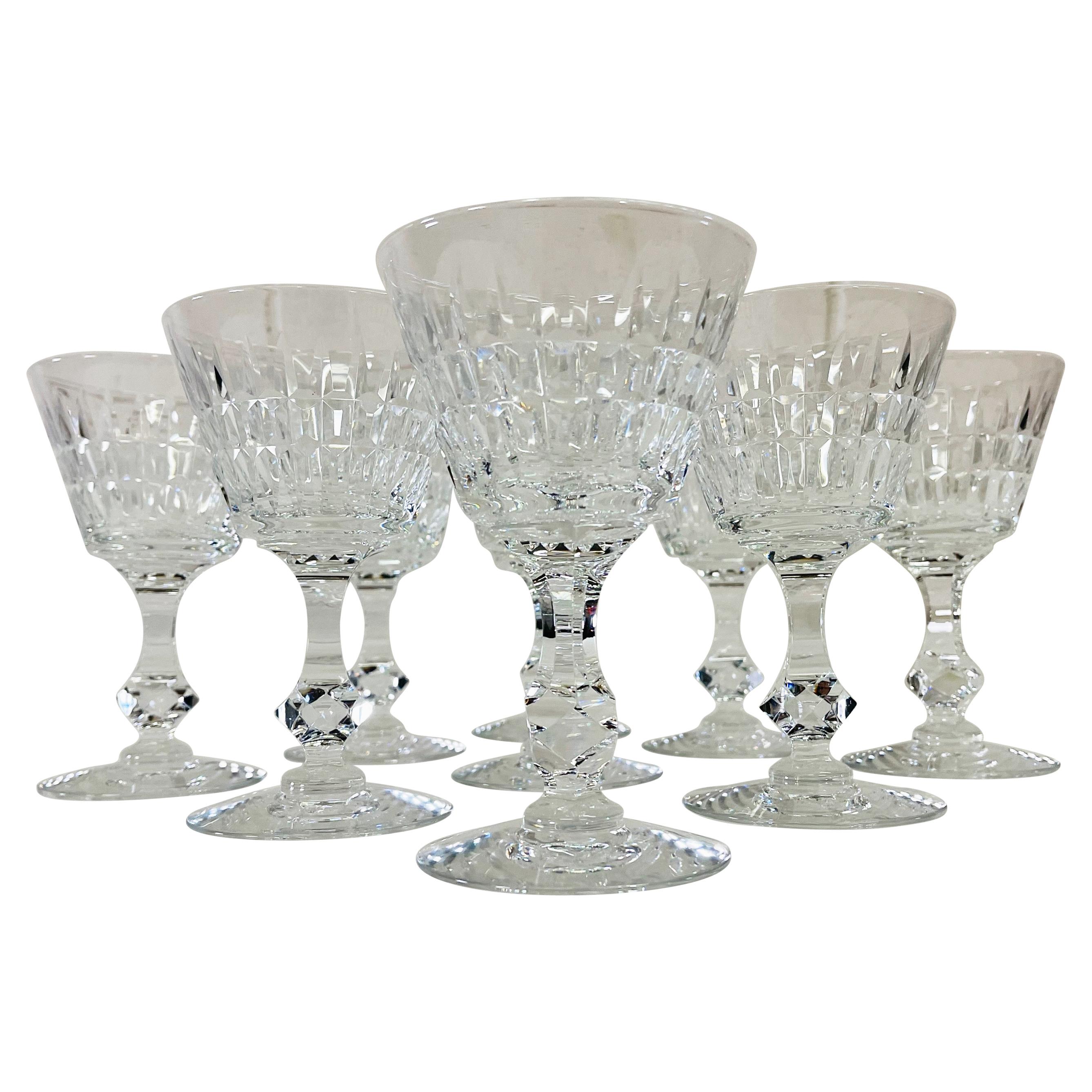 1960s Mitred Cut Crystal Glass Coupes, Set of 9