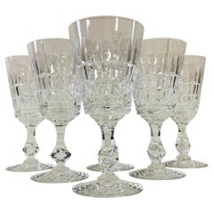 1960s Mitred Cut Crystal Glass Wine Stems, Set of 6