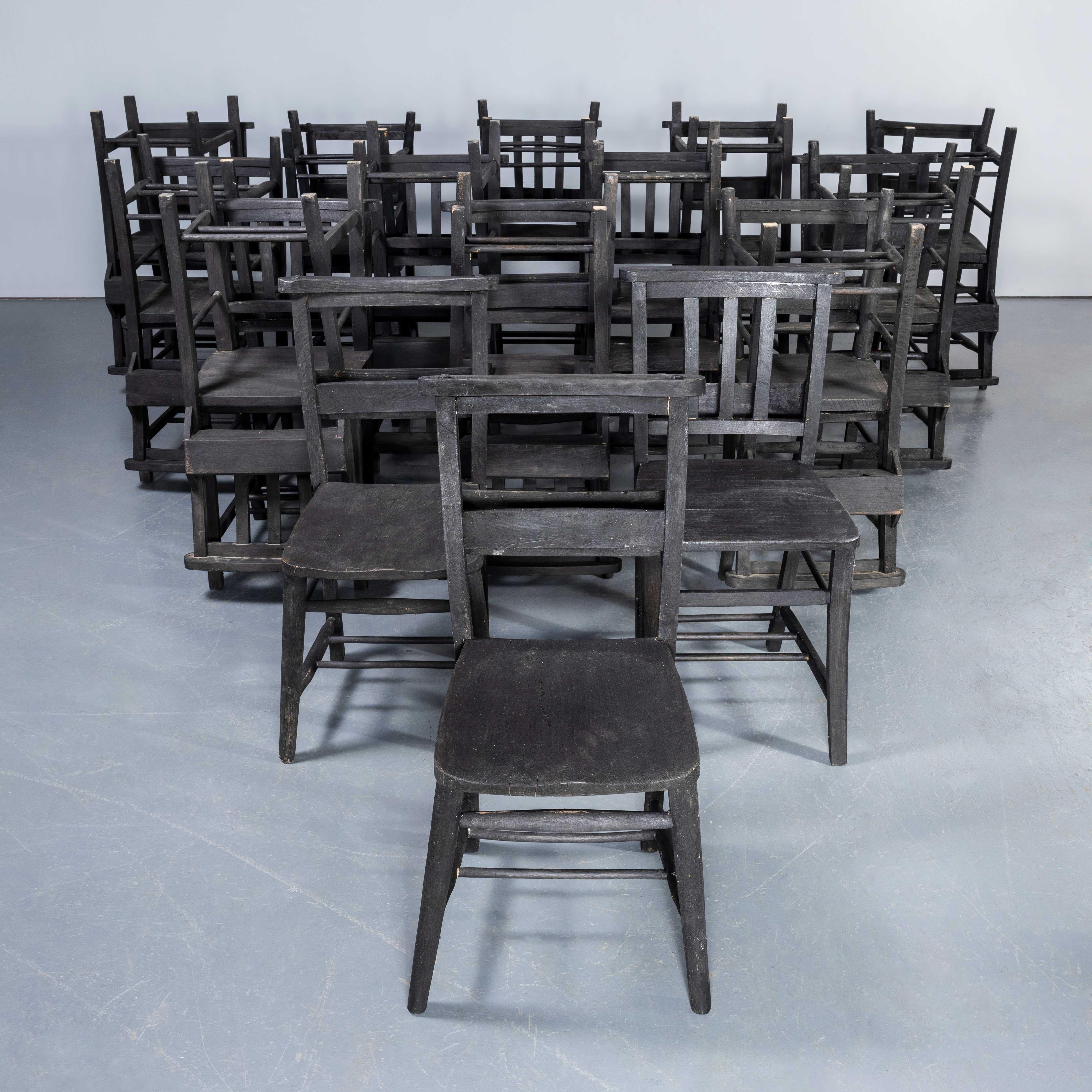 English 1960's Mixed Ebonised Church - Chapel Dining Chairs - Good Quantity Available For Sale