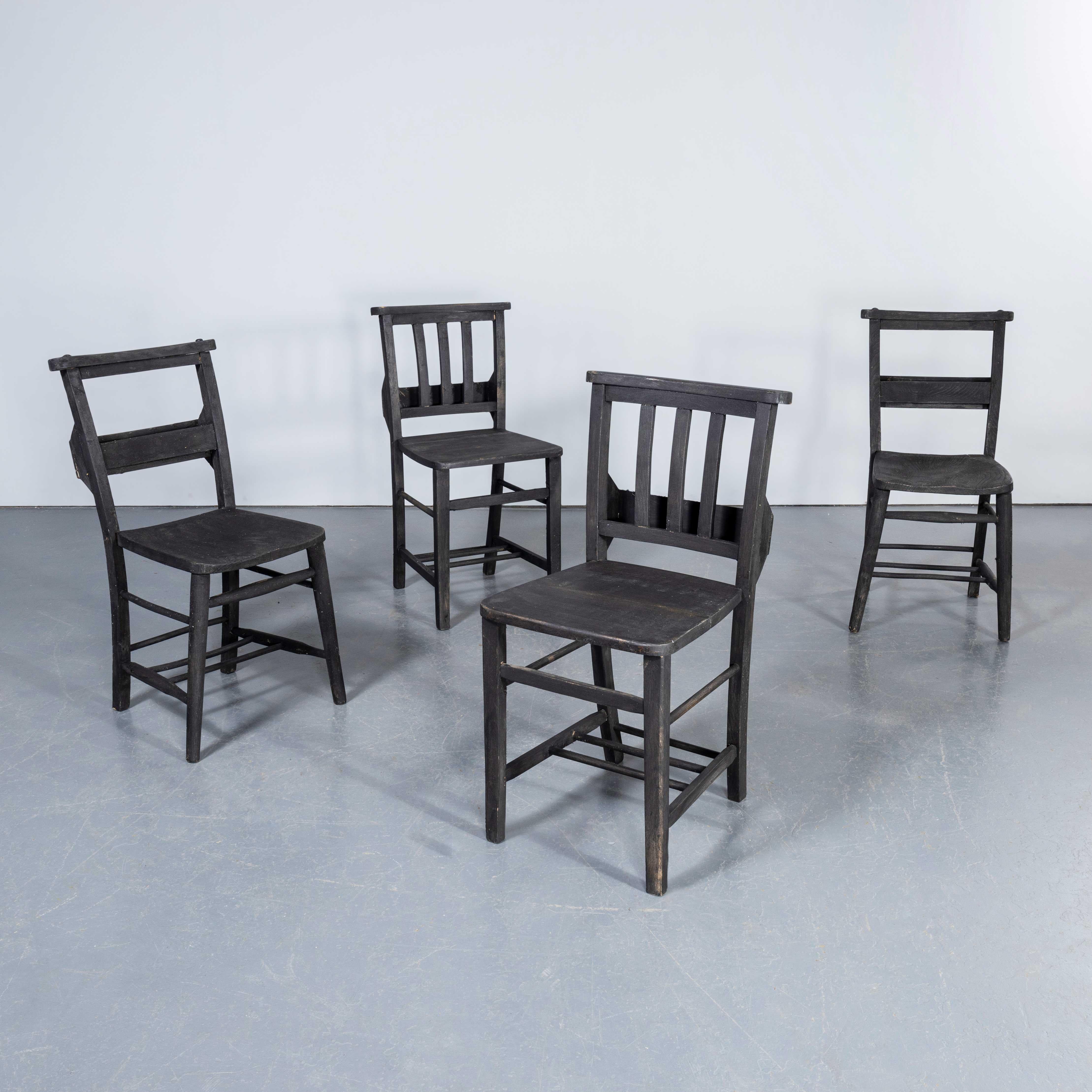 Beech 1960's Mixed Ebonised Church - Chapel Dining Chairs - Good Quantity Available For Sale