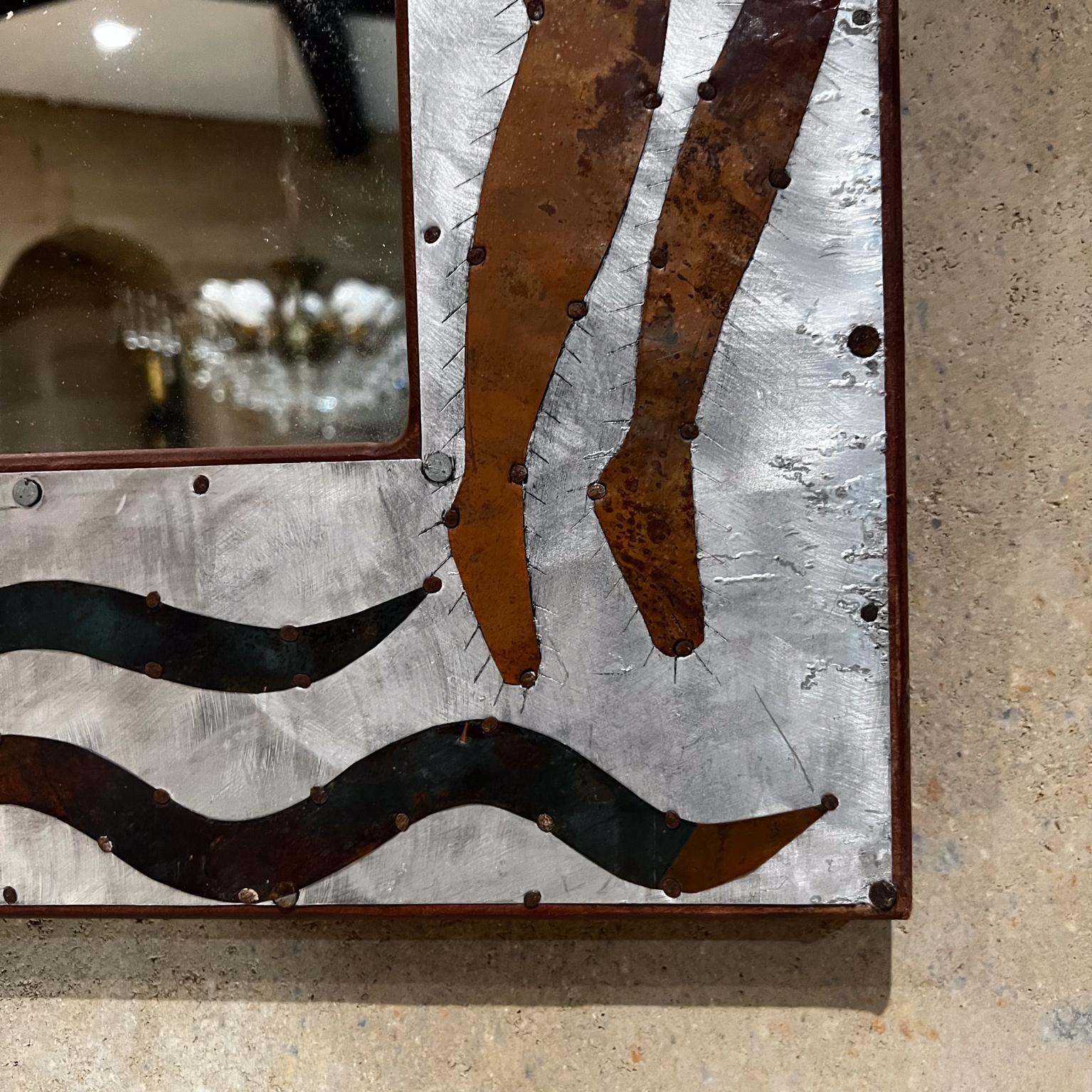 1960s Modernist Wall Mirror Mixed Metal Art Design In Good Condition For Sale In Chula Vista, CA