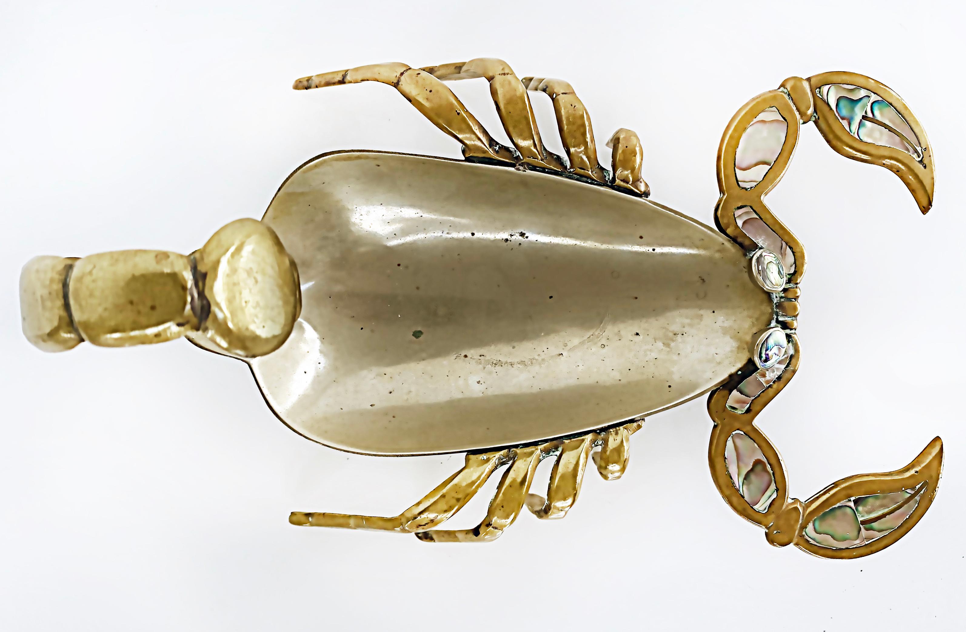 Mid-Century Modern 1960s Mixed Metals/Abalone Scorpion Tray, Los Castillo Style, Mexican