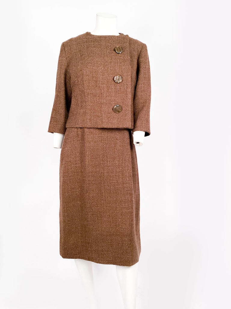 1960s Mocha Brown Tweed Suit Set at 1stDibs | mocha brown suit
