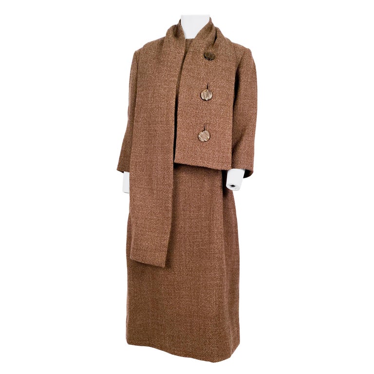 1960s Mocha Brown Tweed Suit Set at 1stDibs | mocha brown suit