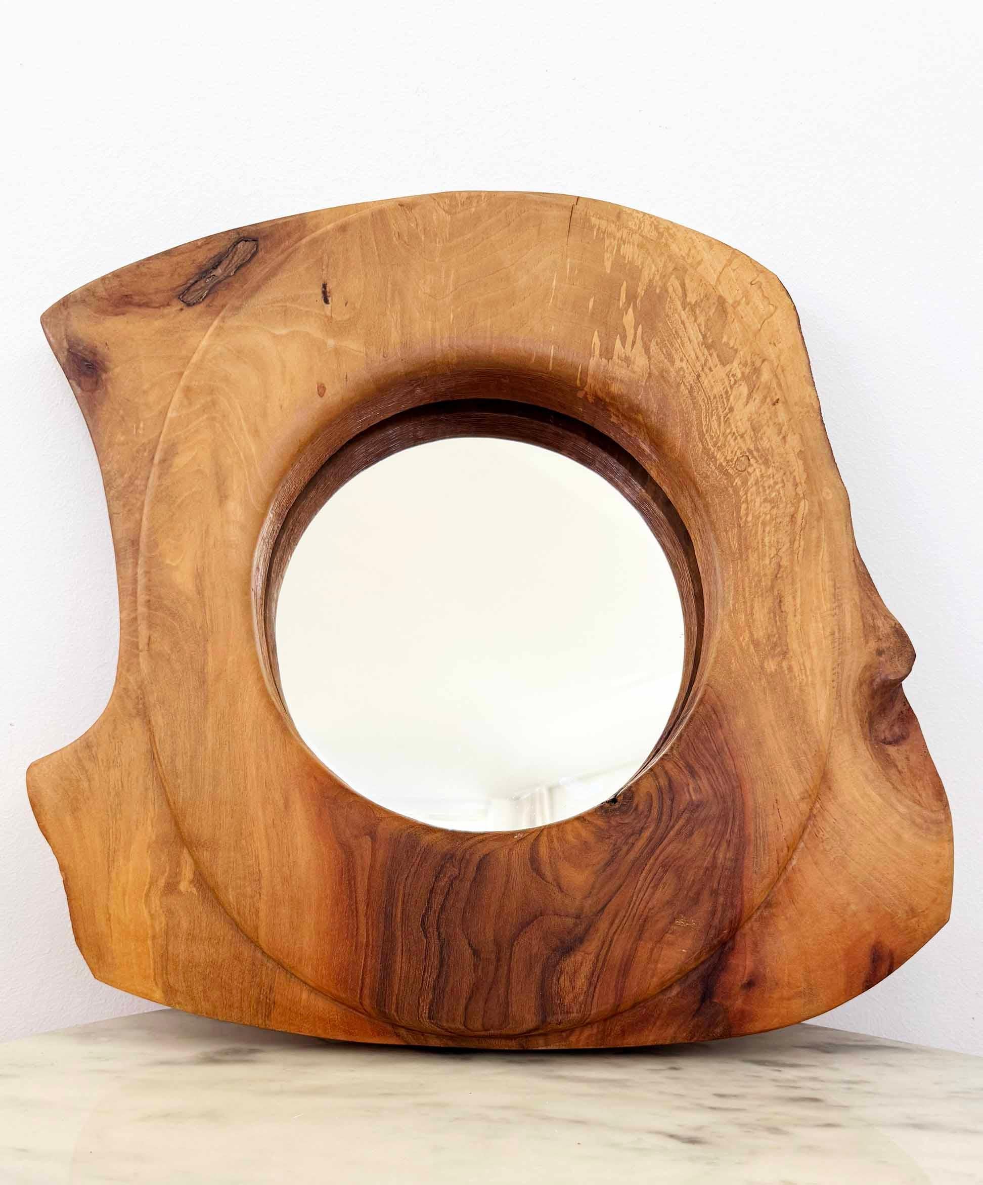  Very beautiful ﻿﻿Mod biomorphic walnut shaped mirror from France circa the 60's.

Item will be shipped via expedited shipping in 6-10 business days, via Airmail, insured.