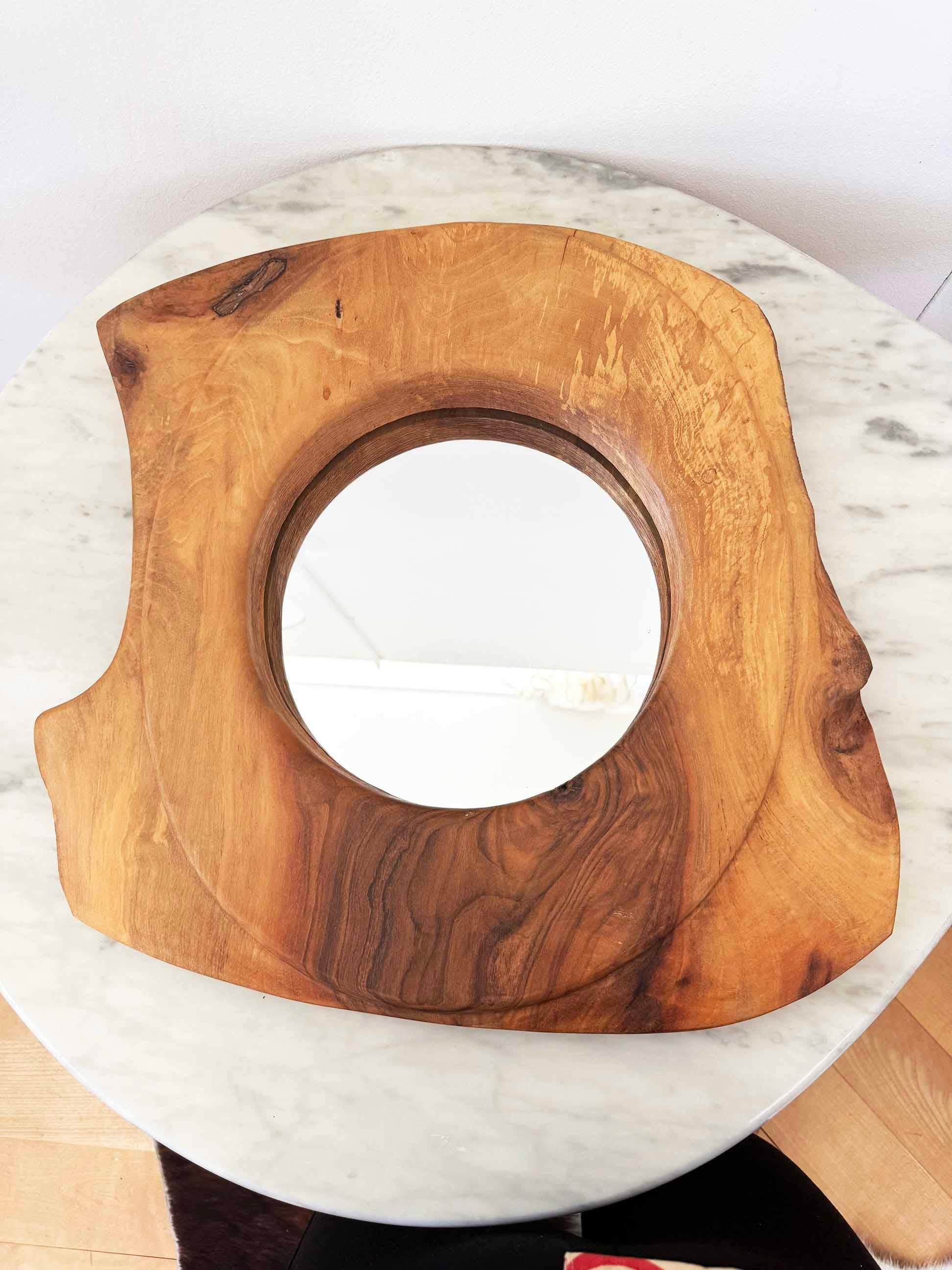 1960s Mod Biomorphic Shaped Mirror, Walnut, France For Sale 1
