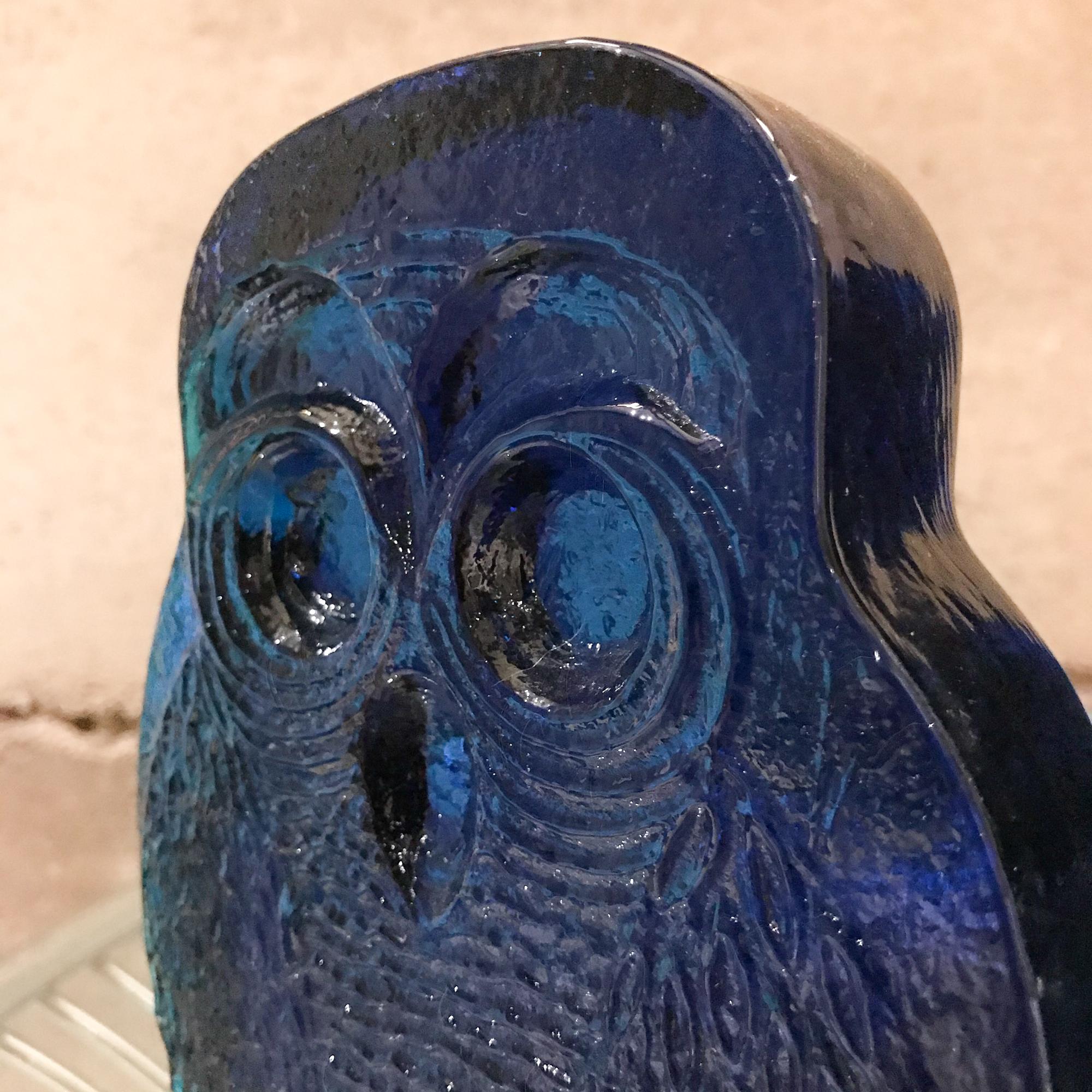 American 1960s Blenko Blue Glass Owl Bookends by Joel Myers Milton WV