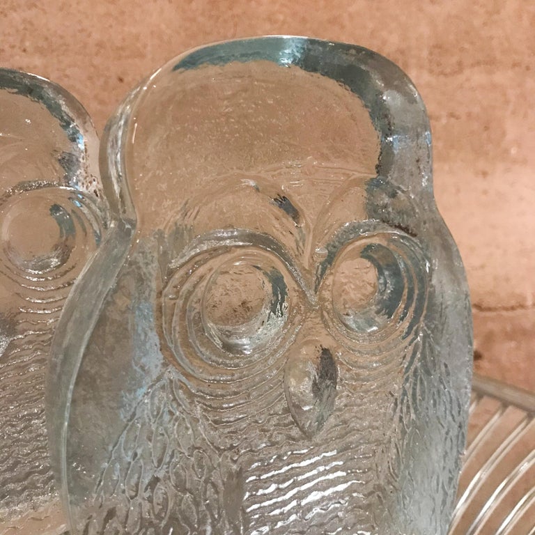 1960s BLENKO Clear Glass OWL Bookends Joel Myers West Virginia In Good Condition For Sale In National City, CA