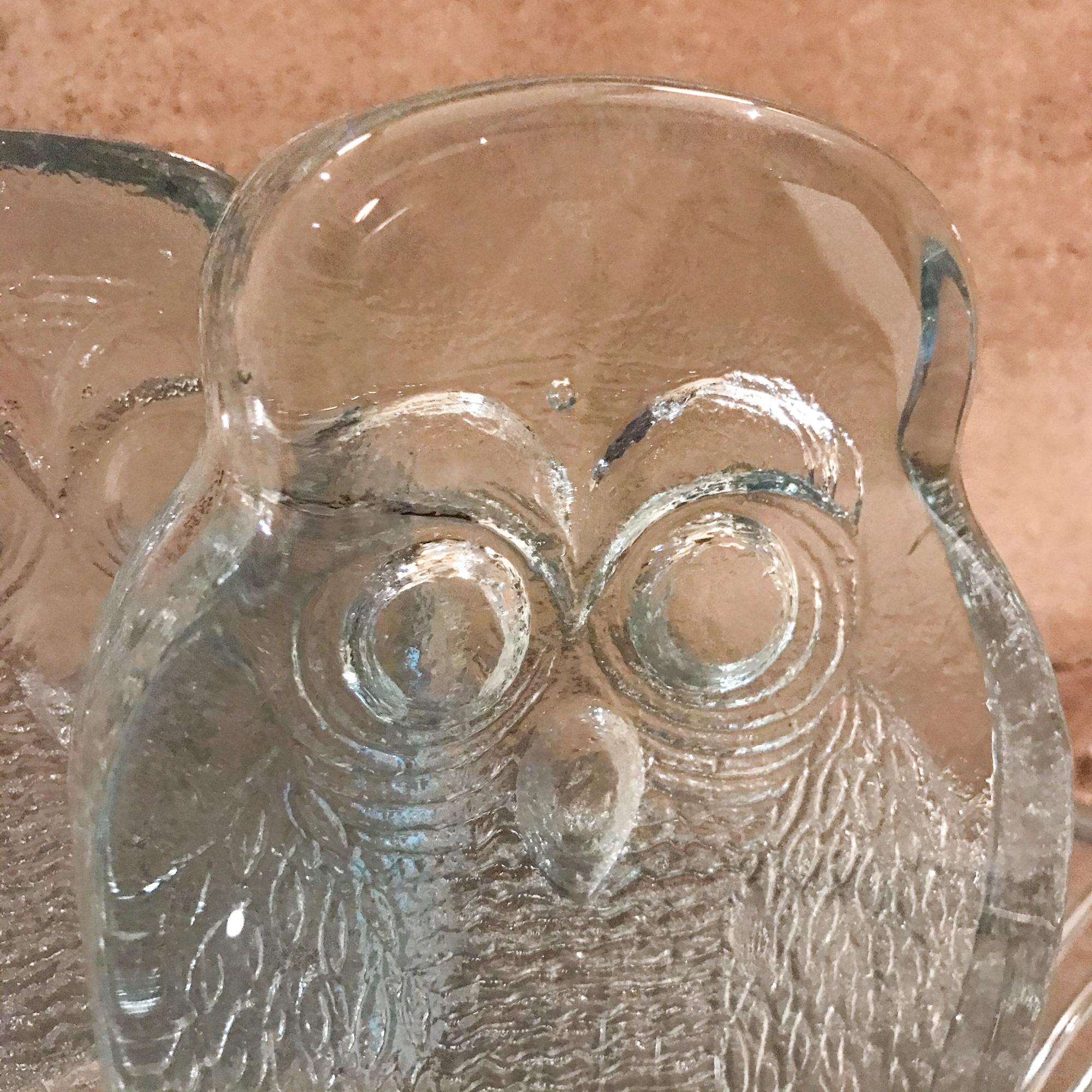 Mid-20th Century 1960s BLENKO Clear Glass OWL Bookends Joel Myers West Virginia