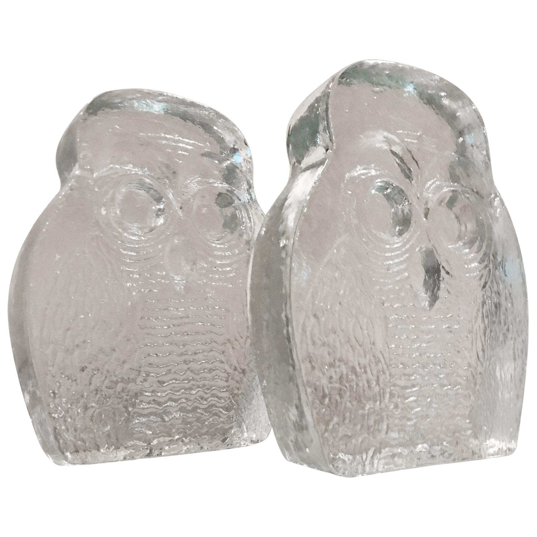 1960s BLENKO Clear Glass OWL Bookends Joel Myers West Virginia