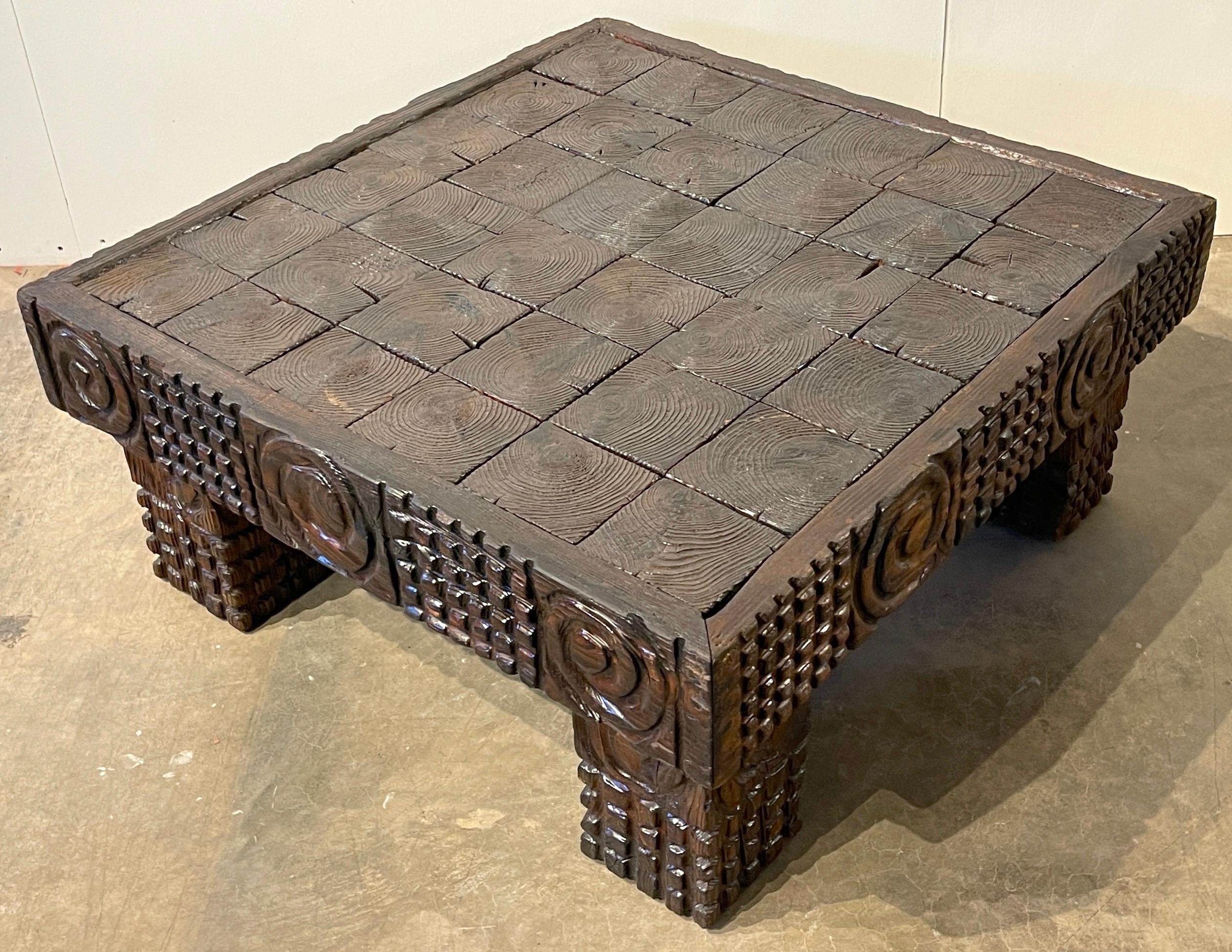 American 1960s Mod Carved Square Coffee Table, Witco Studio-William Westerhaver For Sale