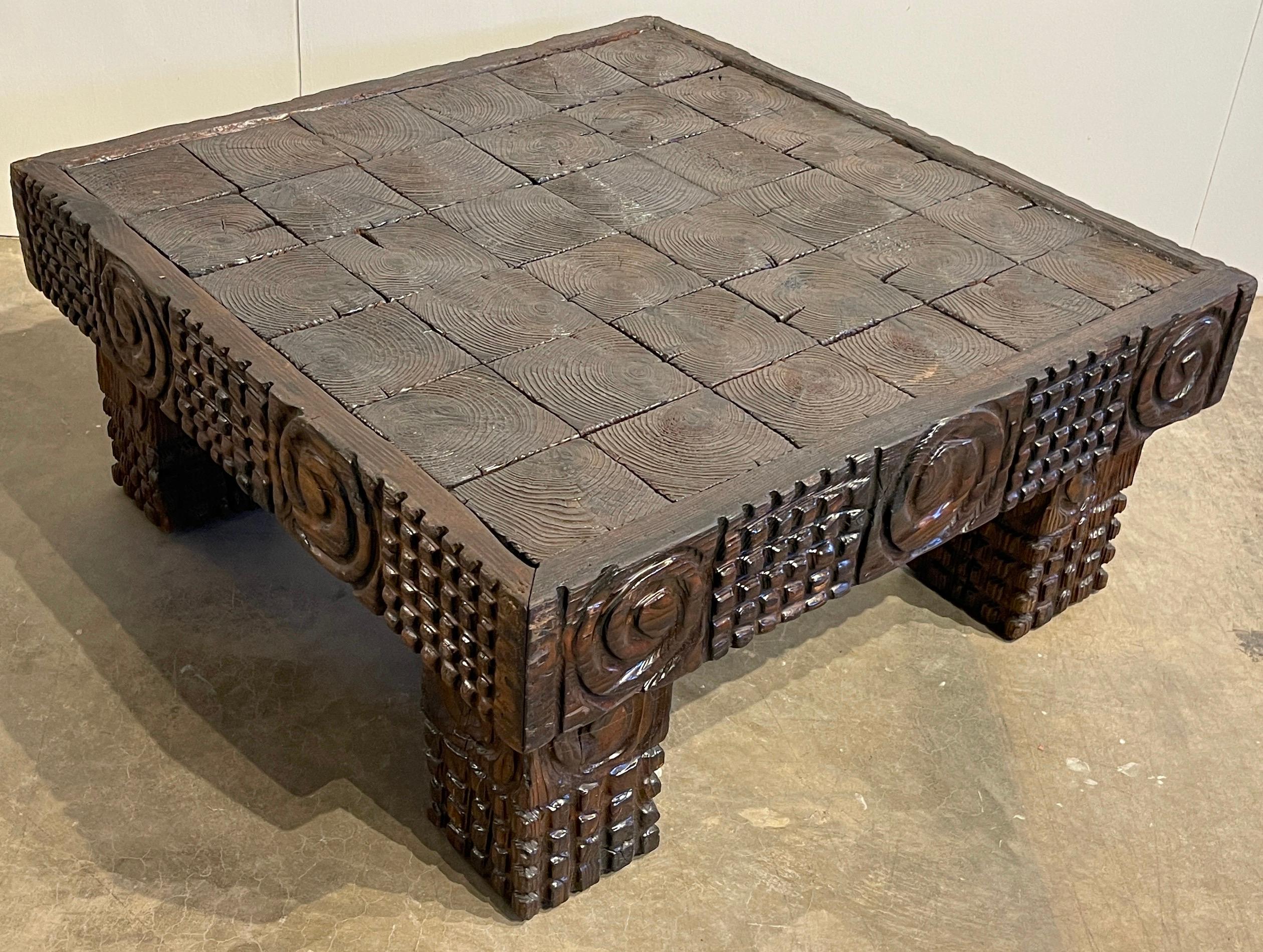 20th Century 1960s Mod Carved Square Coffee Table, Witco Studio-William Westerhaver For Sale