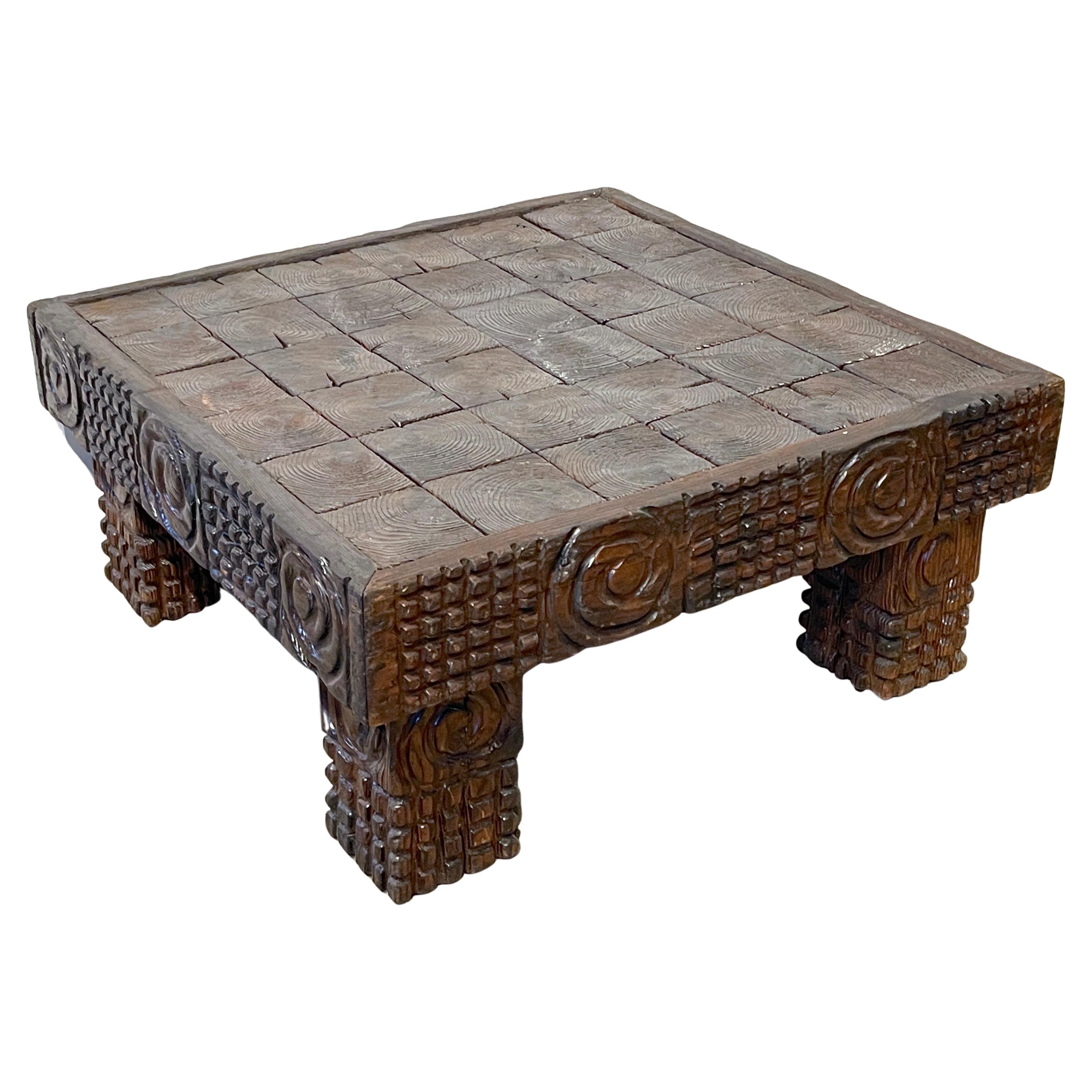 1960s Mod Carved Square Coffee Table, Witco Studio-William Westerhaver For Sale