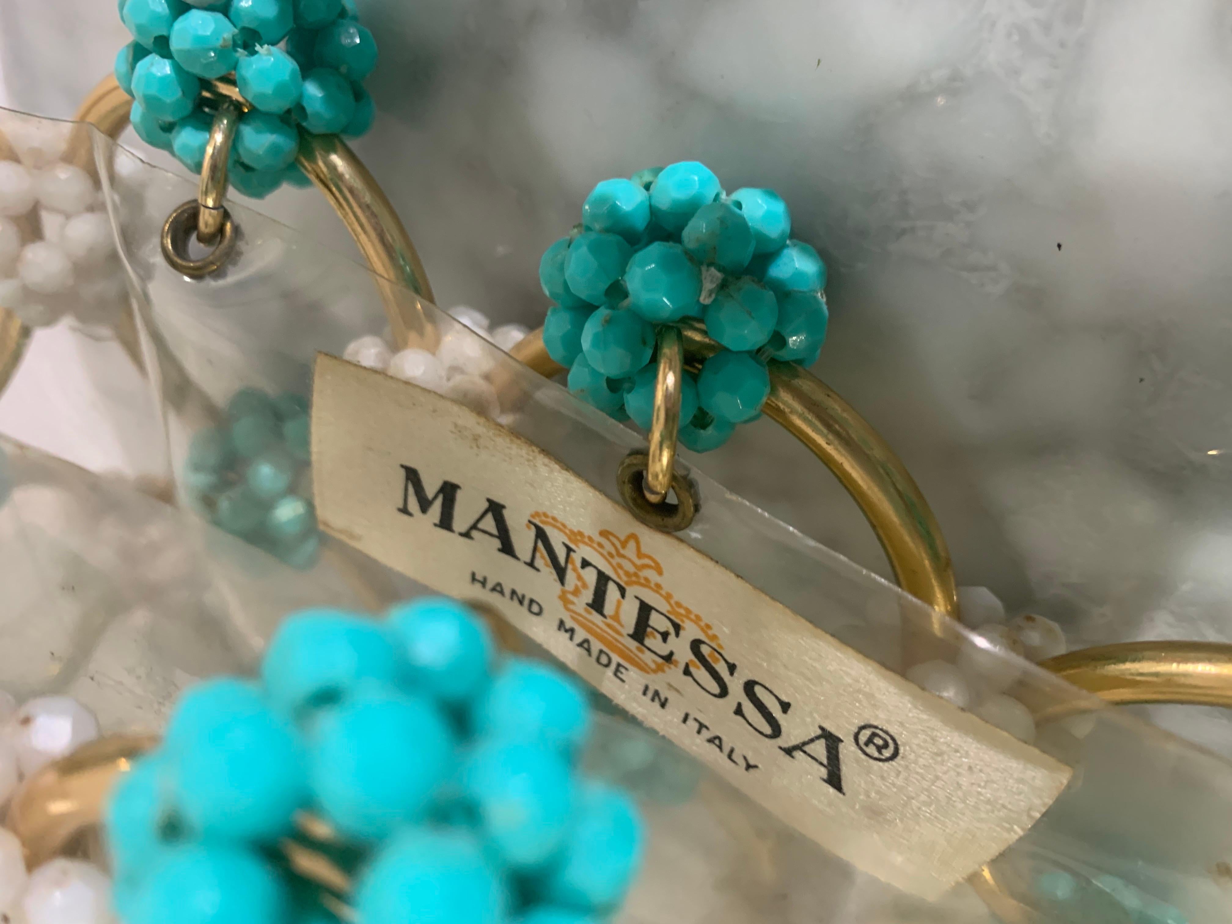 1960s Mod Mantessa Italian Turquoise Beaded Gold Ring & Clear Lucite Mini-Tote For Sale 5