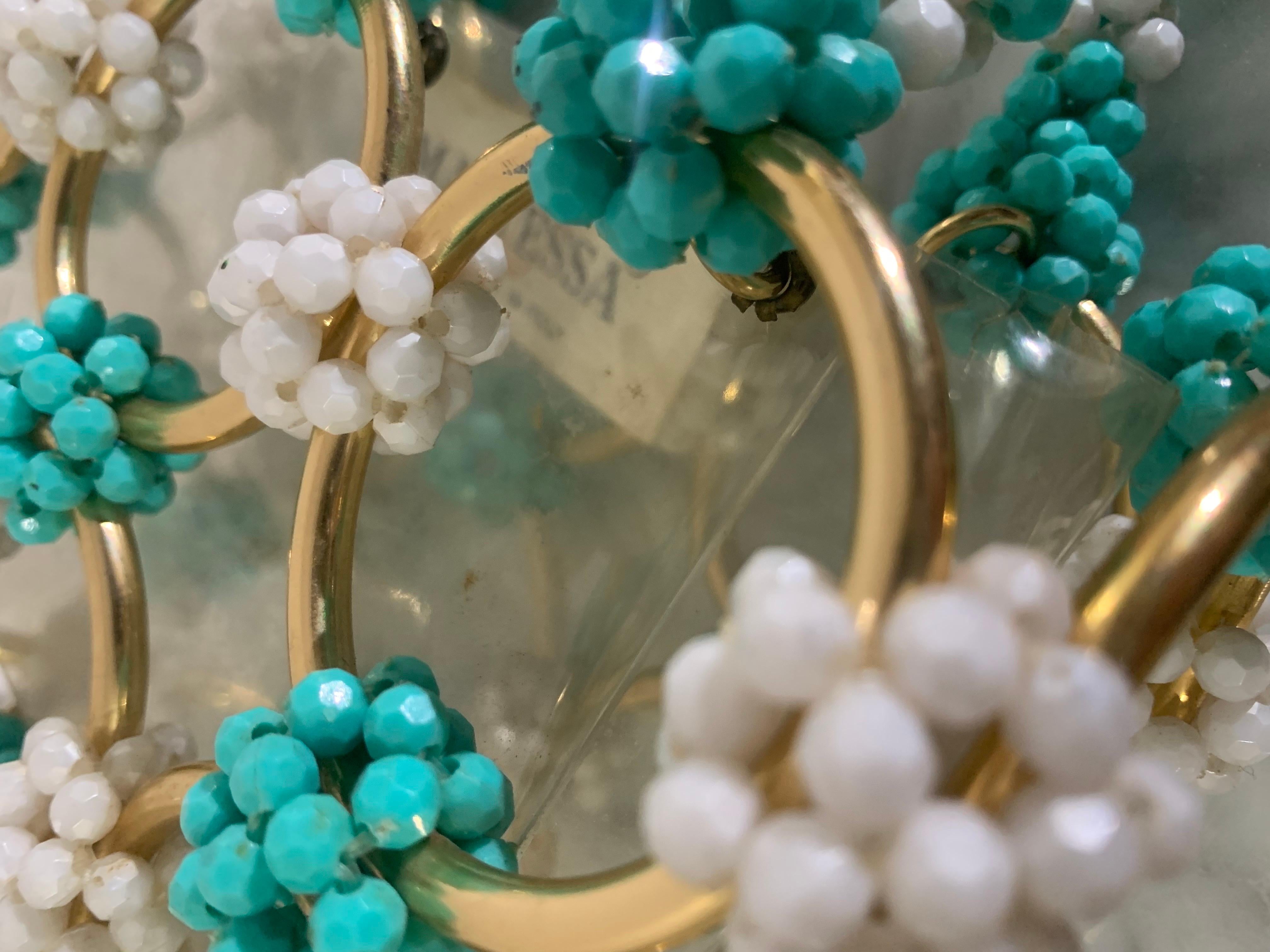 1960s Mod Mantessa Italian Turquoise Beaded Gold Ring & Clear Lucite Mini-Tote For Sale 6