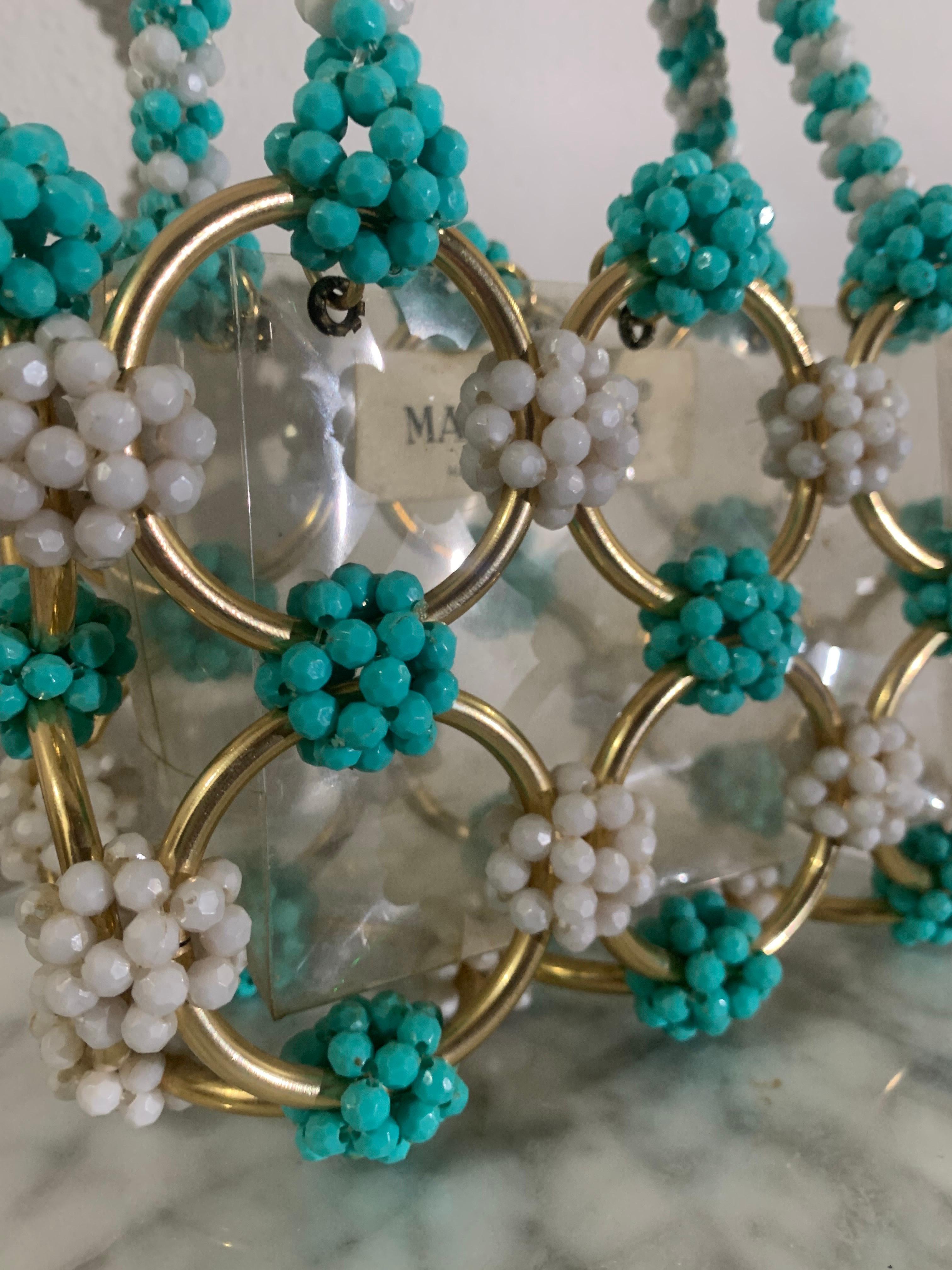 1960s Mod Mantessa Italian Turquoise Beaded Gold Ring & Clear Lucite Mini-Tote For Sale 8
