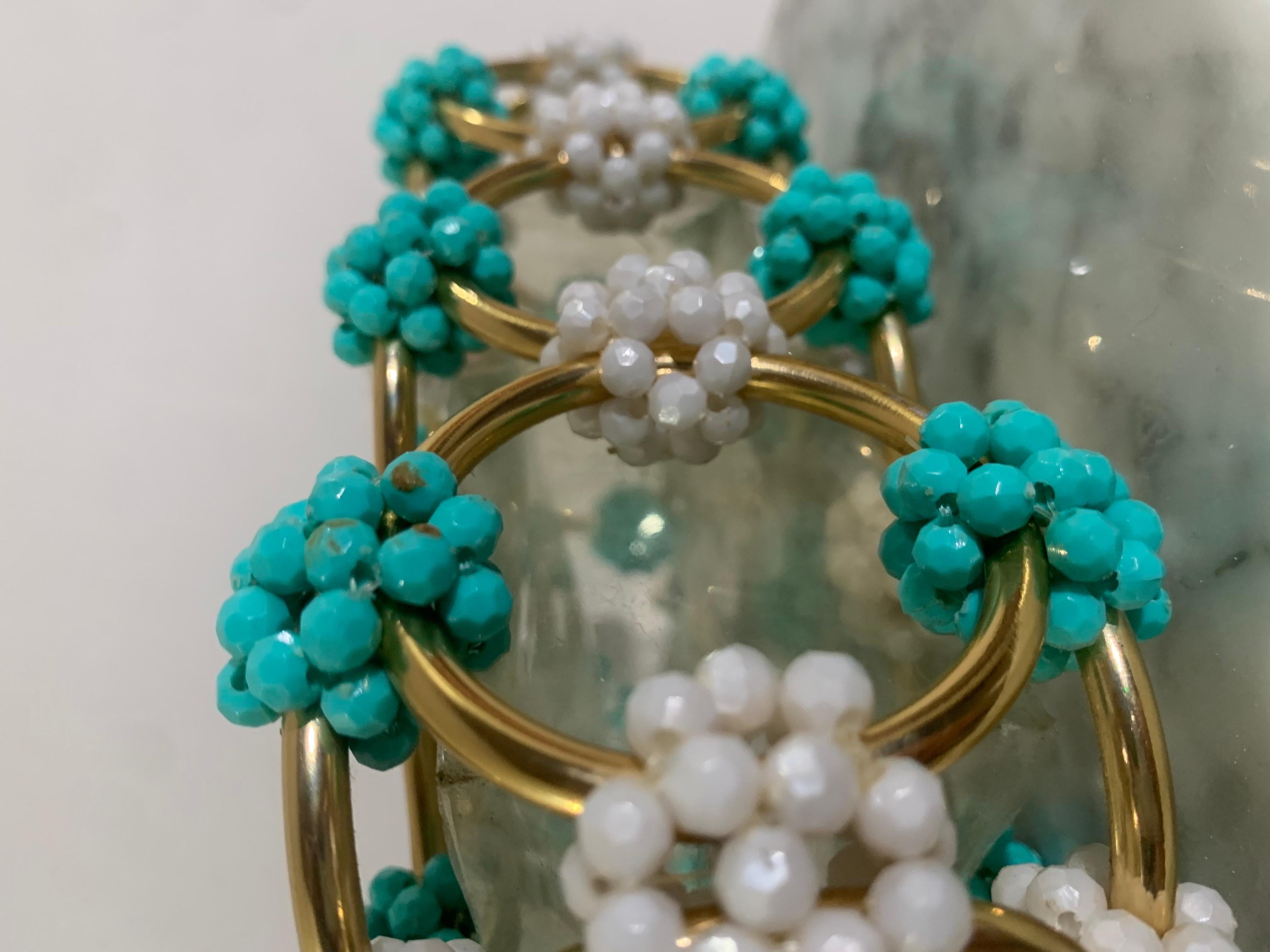 1960s Mod Mantessa Italian Turquoise Beaded Gold Ring & Clear Lucite Mini-Tote For Sale 9