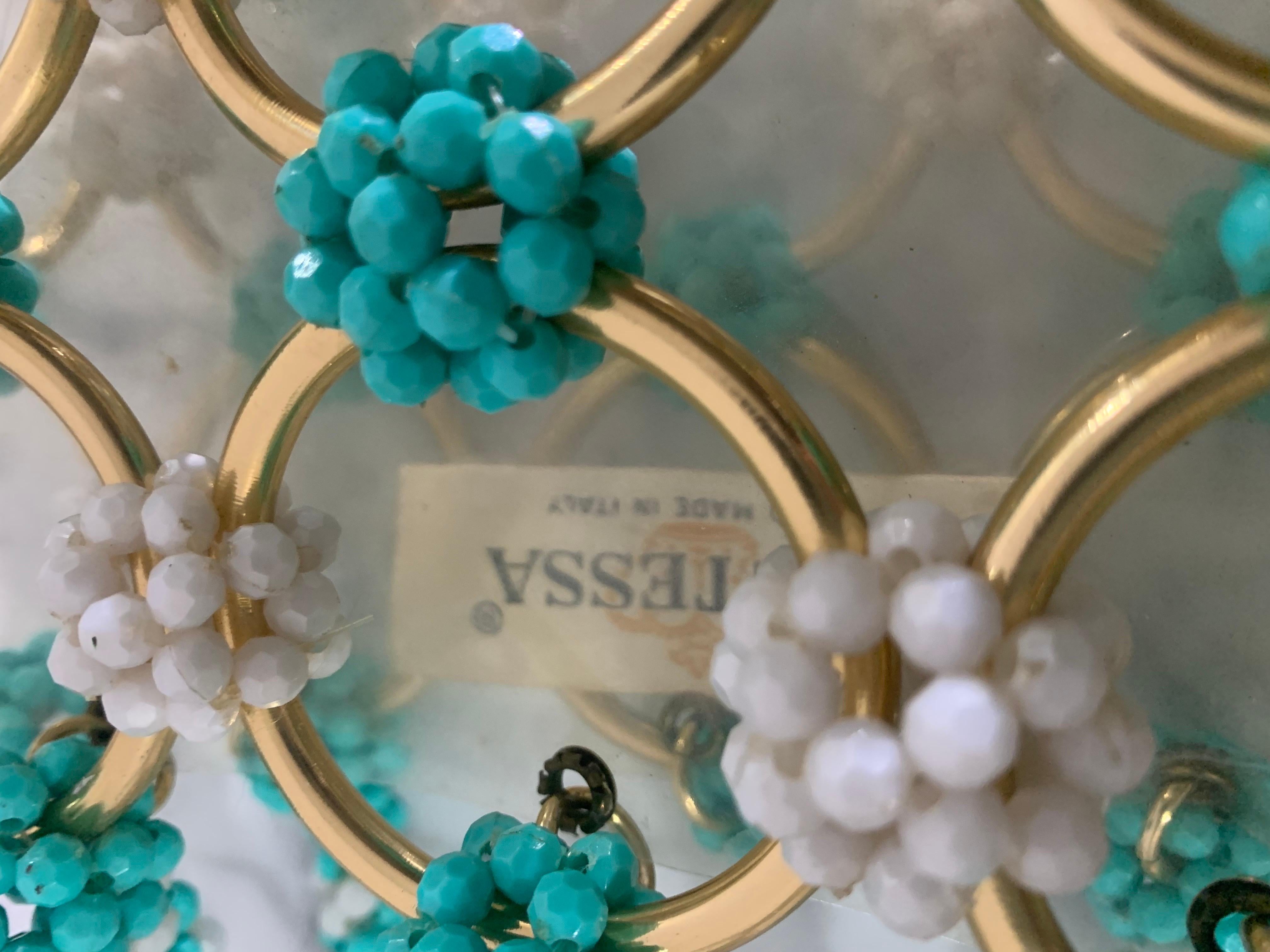 1960s Mod Mantessa Italian Turquoise Beaded Gold Ring & Clear Lucite Mini-Tote For Sale 11