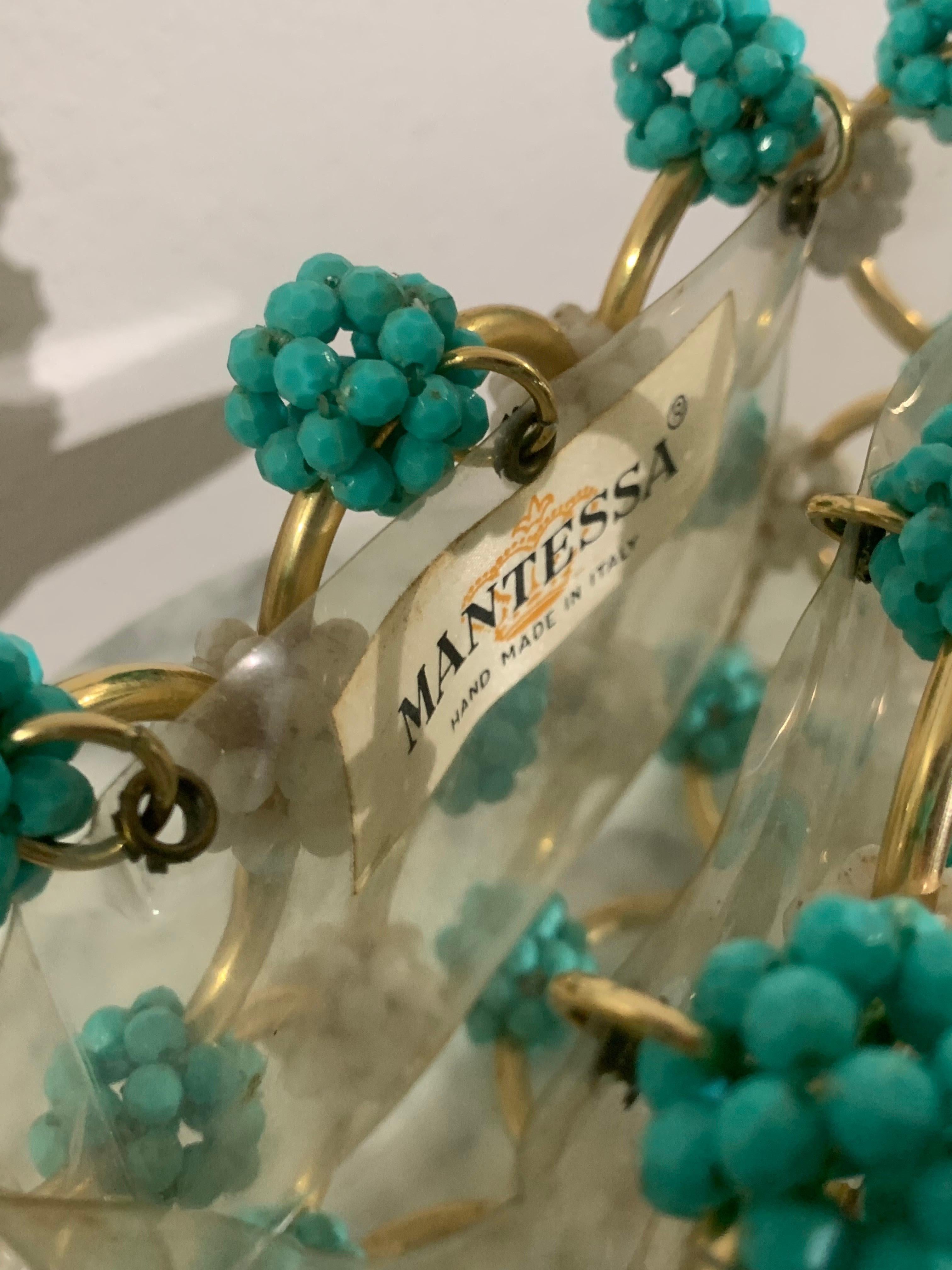 1960s Mod Mantessa Italian Turquoise Beaded Gold Ring & Clear Lucite Mini-Tote For Sale 12