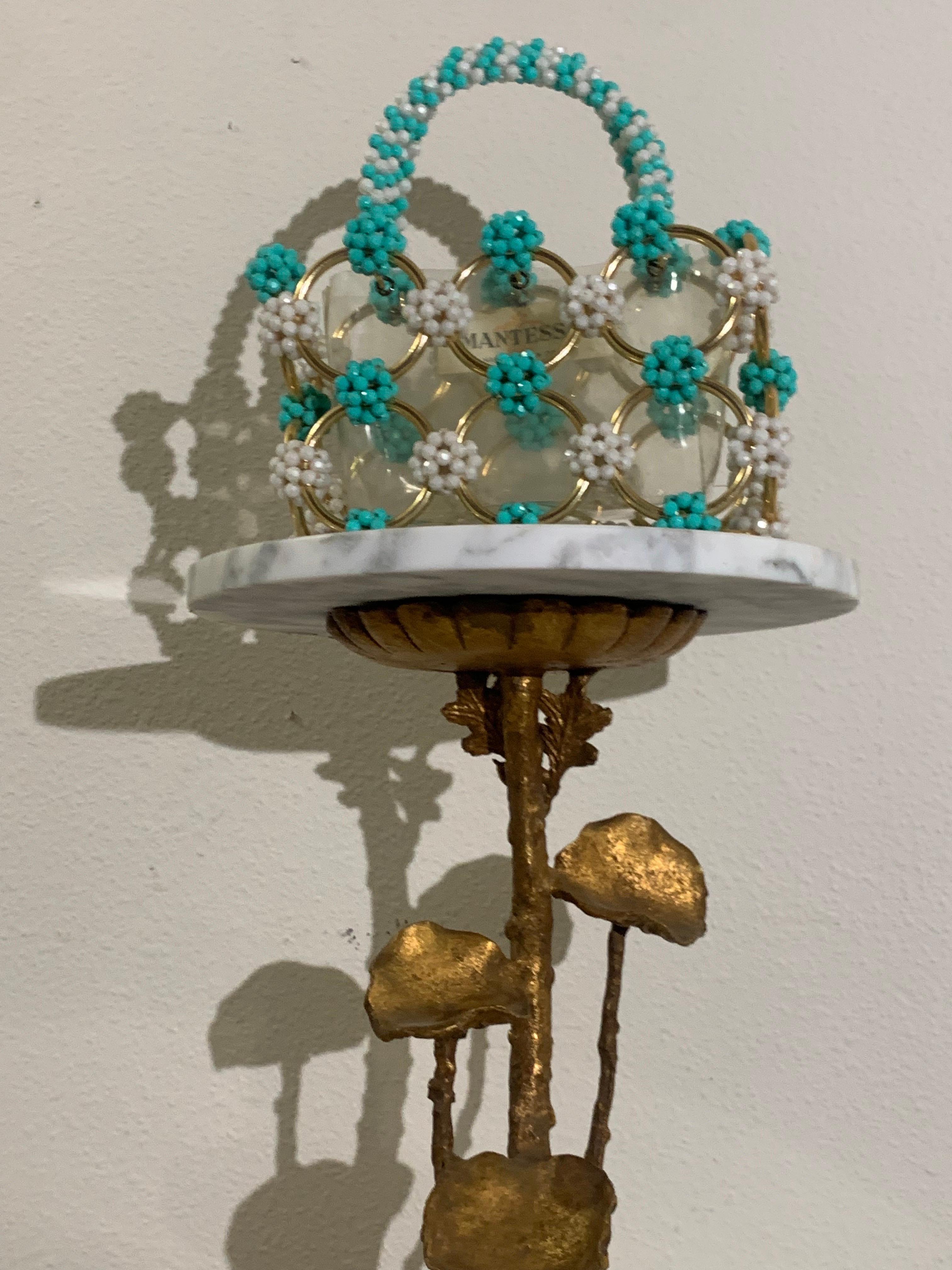 1960s Mod Mantessa Italian Turquoise Beaded Gold Ring & Clear Lucite Mini-Tote For Sale 14