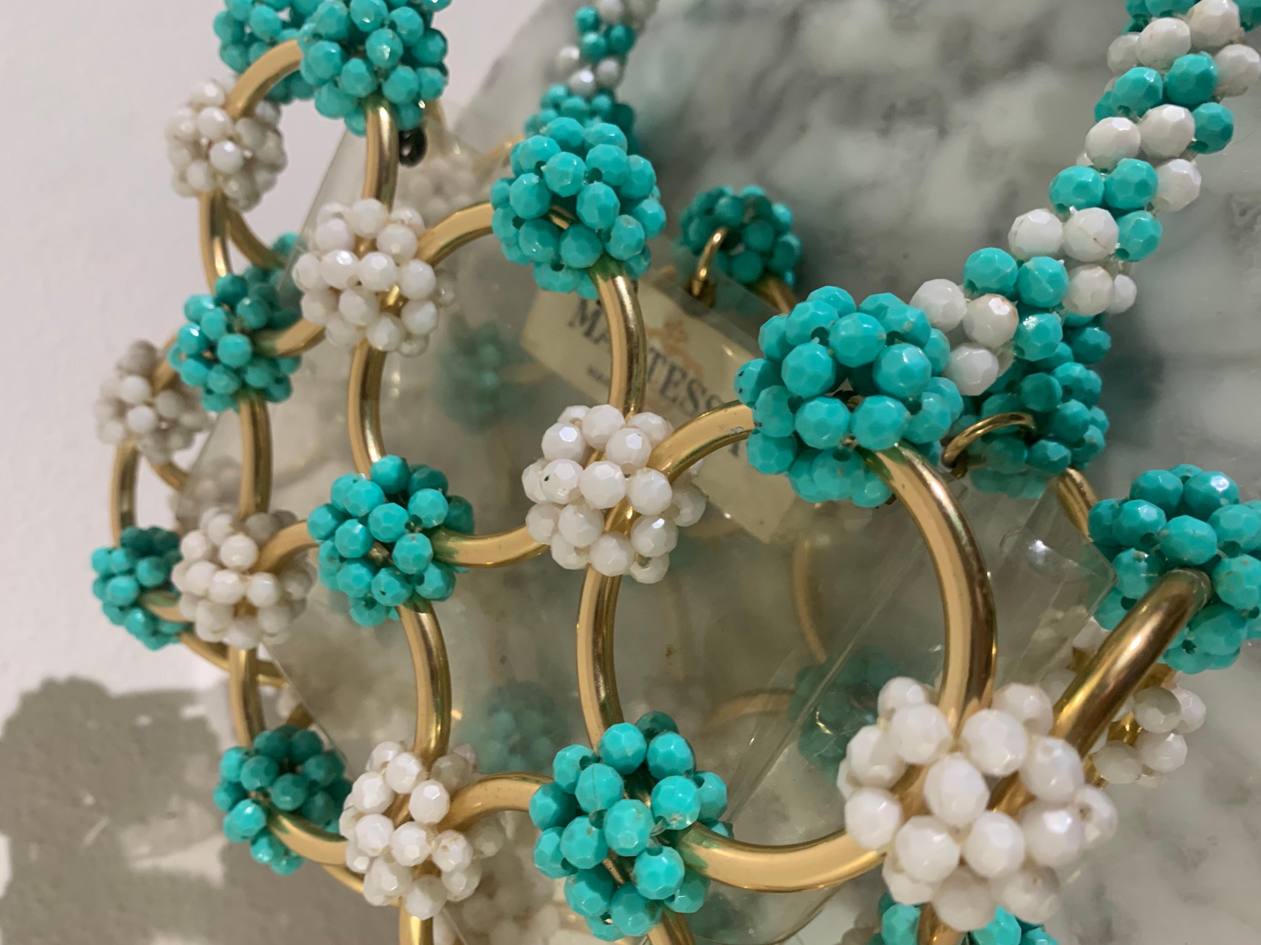 1960s Mod Mantessa Italian Turquoise Beaded Gold Ring & Clear Lucite Mini-Tote For Sale 4