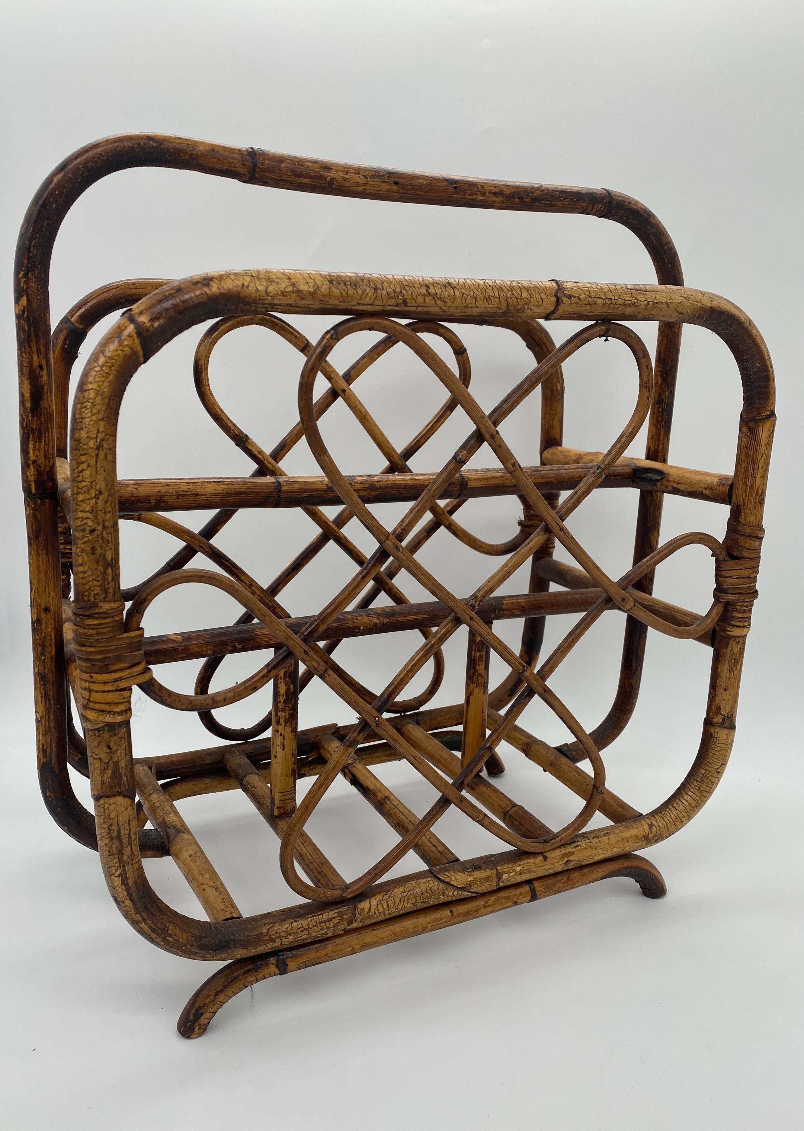 1960s Mod Sculptural Bamboo Magazine Rack/Stand  In Good Condition For Sale In West Palm Beach, FL