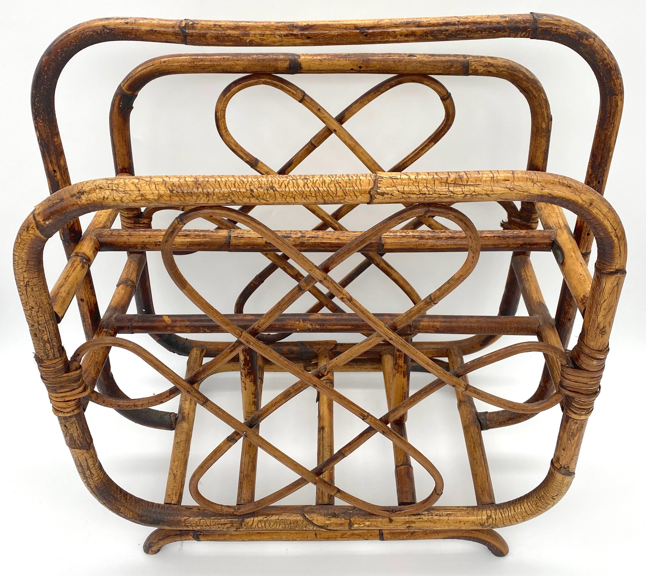 20th Century 1960s Mod Sculptural Bamboo Magazine Rack/Stand  For Sale