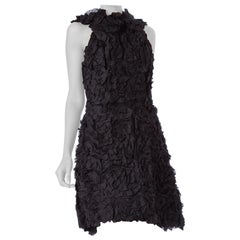 1960S  Black Silk Organza Mod Textured Ruffle Cocktail Dress