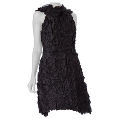 1960S  Black Silk Organza Mod Textured Ruffle Cocktail Dress