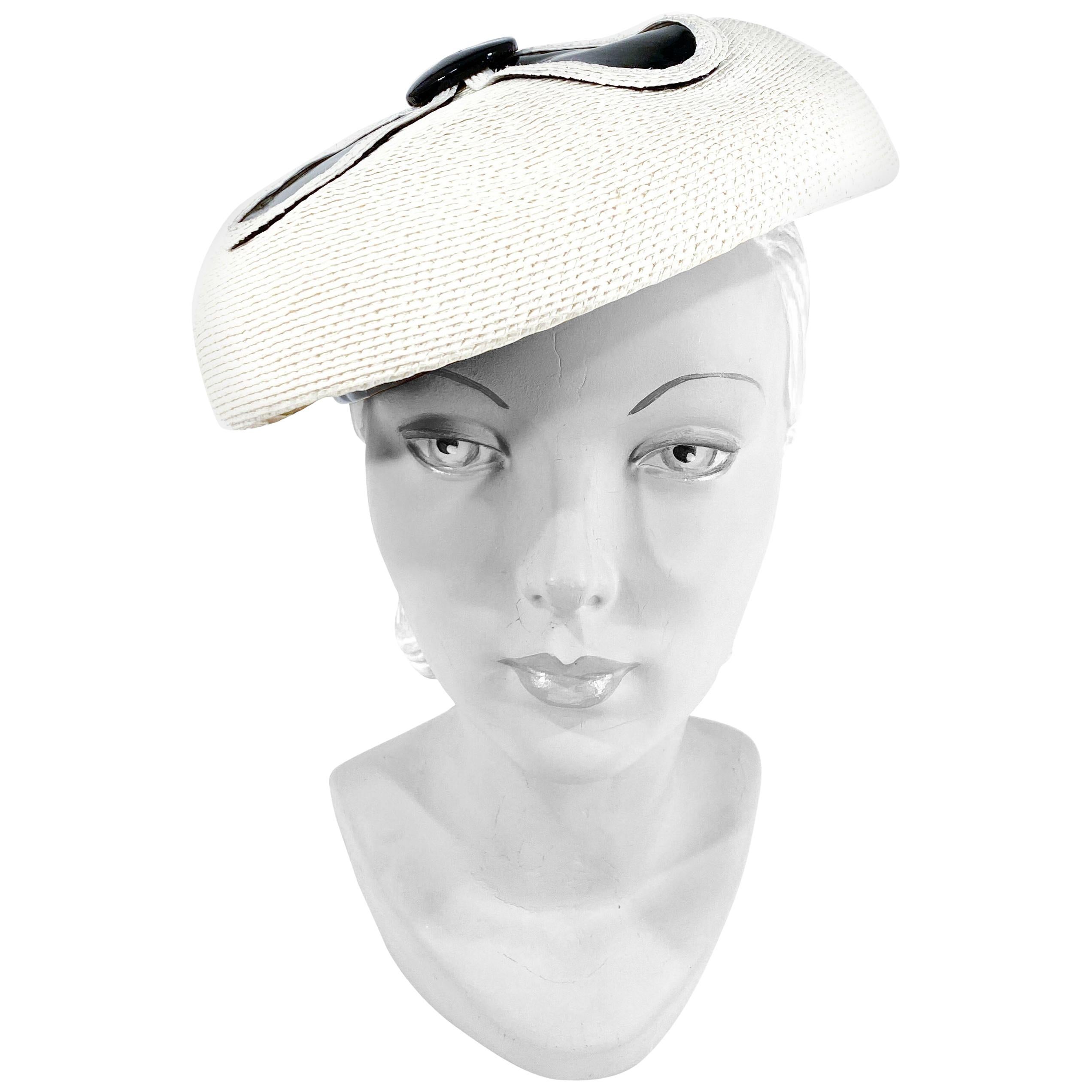 1960s Mod Straw and Patent Leather Hat