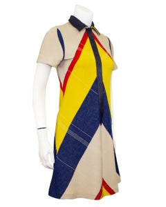 1960s Mod Style Chevron Collared Shift Dress
