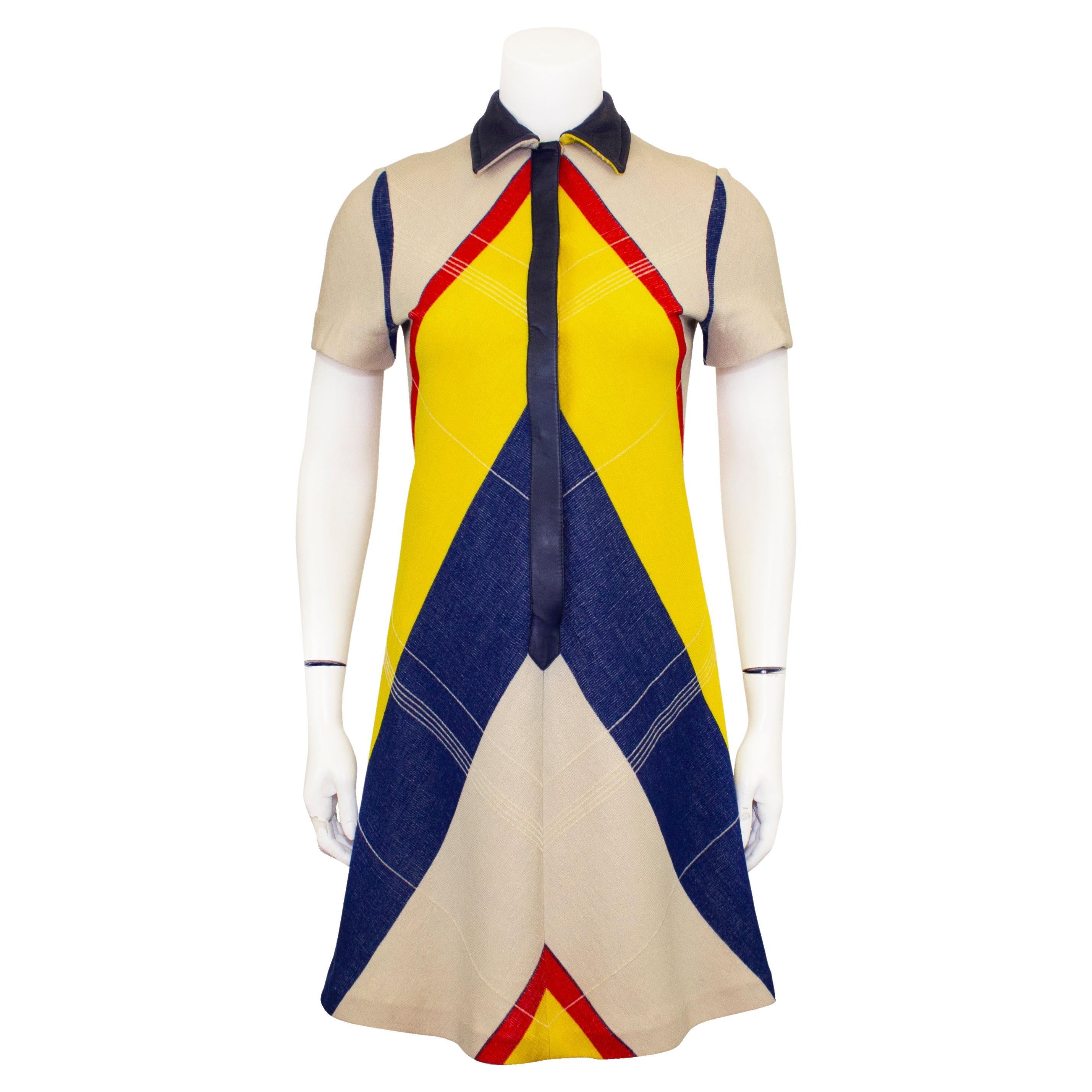 1960s Mod Style Chevron Collared Shift Dress