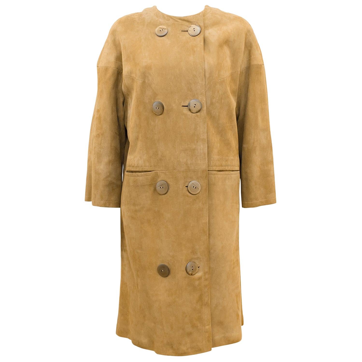 1960s Mod Swedish Designer Beige Kid Suede Coat 