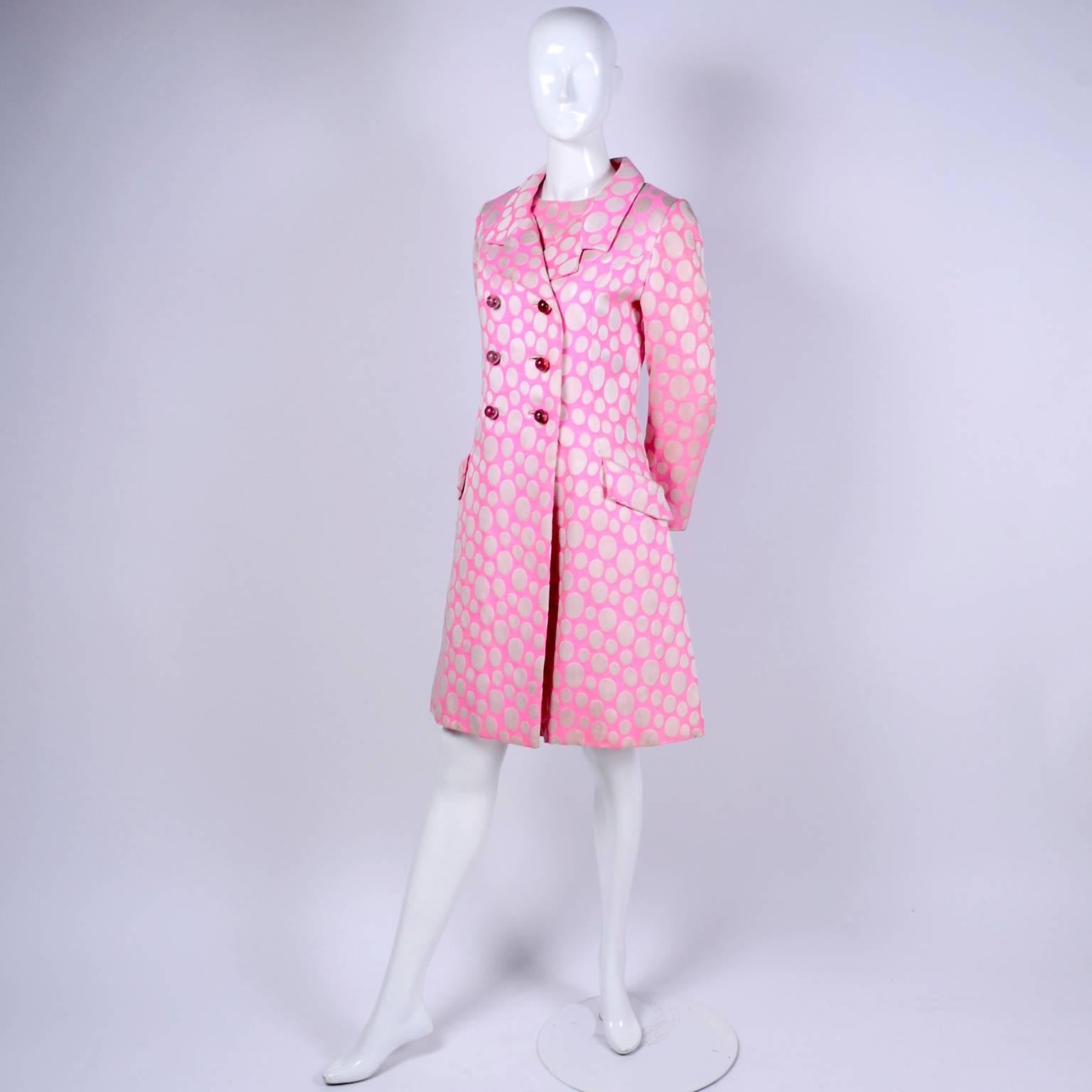 1960s Mod Vintage Pink Polka Dot Sleeveless Dress & Coat Suit Crest Room 5