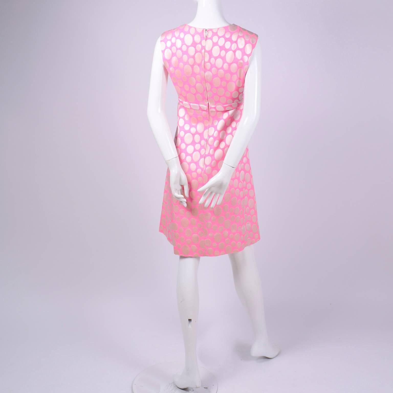 1960s Mod Vintage Pink Polka Dot Sleeveless Dress & Coat Suit Crest Room In Excellent Condition In Portland, OR