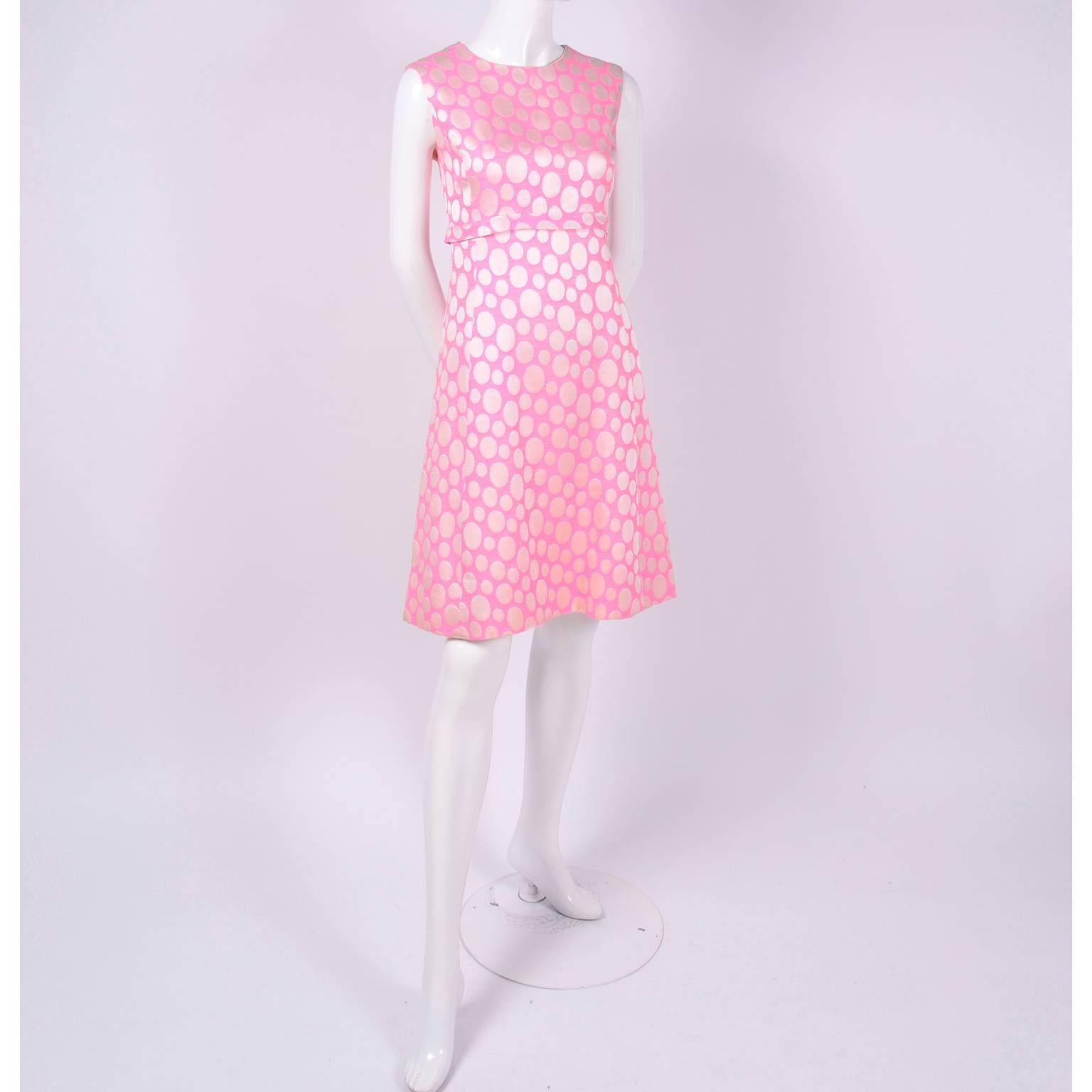 Women's 1960s Mod Vintage Pink Polka Dot Sleeveless Dress & Coat Suit Crest Room
