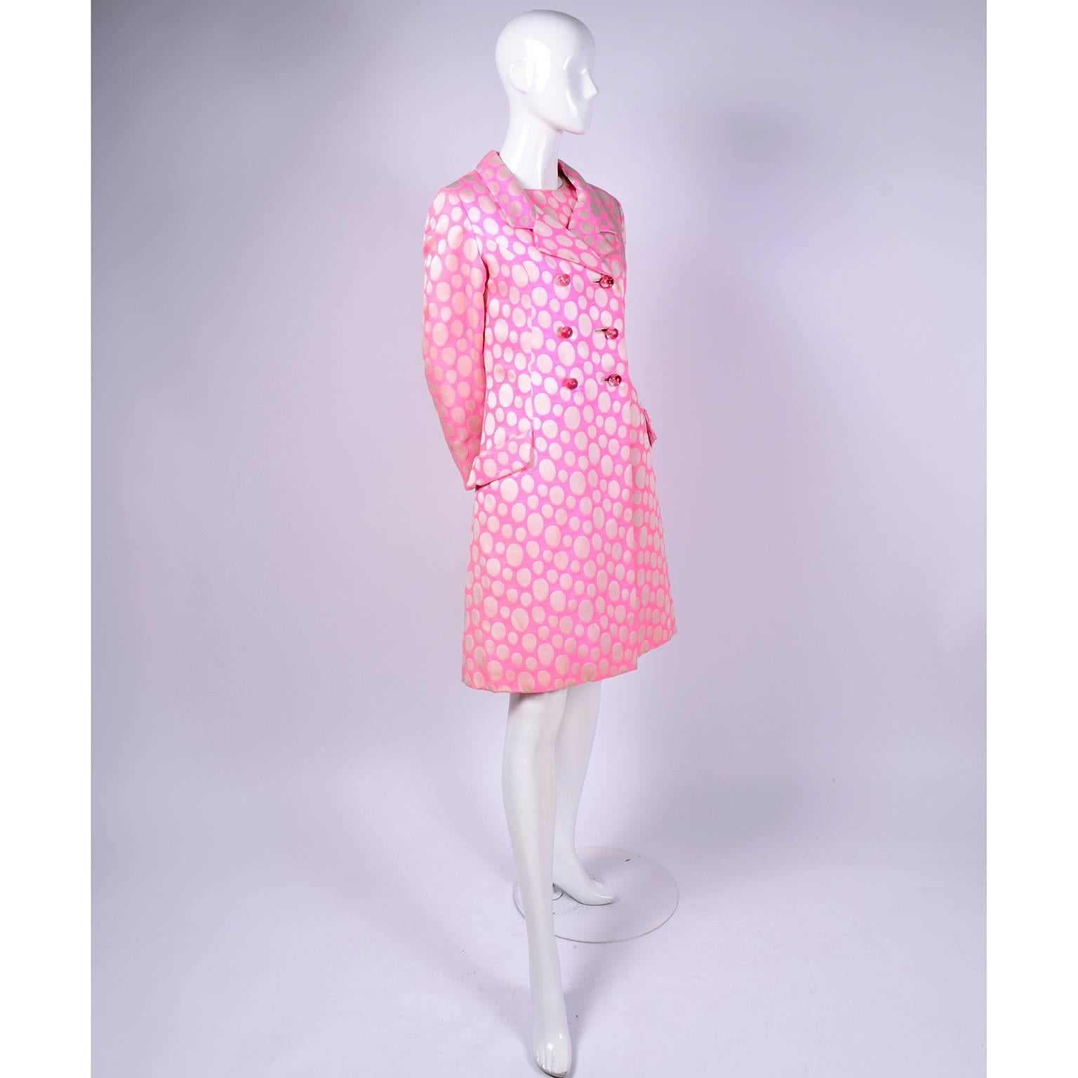 1960s Mod Vintage Pink Polka Dot Sleeveless Dress & Coat Suit Crest Room 2