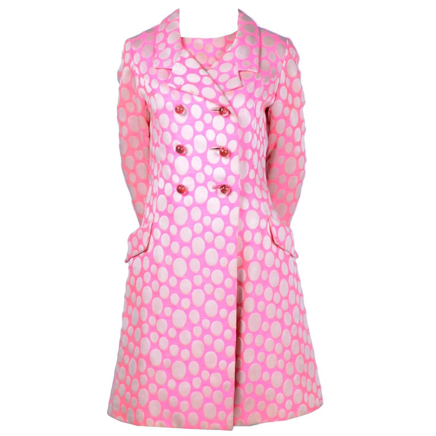 1960s Mod Vintage Pink Polka Dot Sleeveless Dress & Coat Suit Crest Room