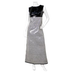1960s Mod Vinyl Black & White Houndstooth Sleeveless Maxi Dress