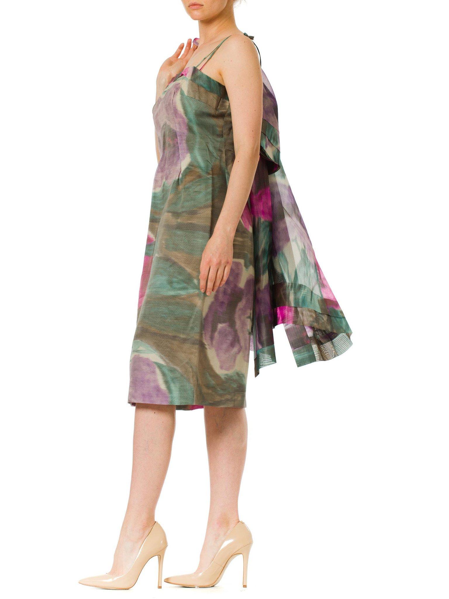 1950S BALENCIAGA Style Watercolor Abstract Ikat Floral DressEnsemble With Matc In Excellent Condition In New York, NY