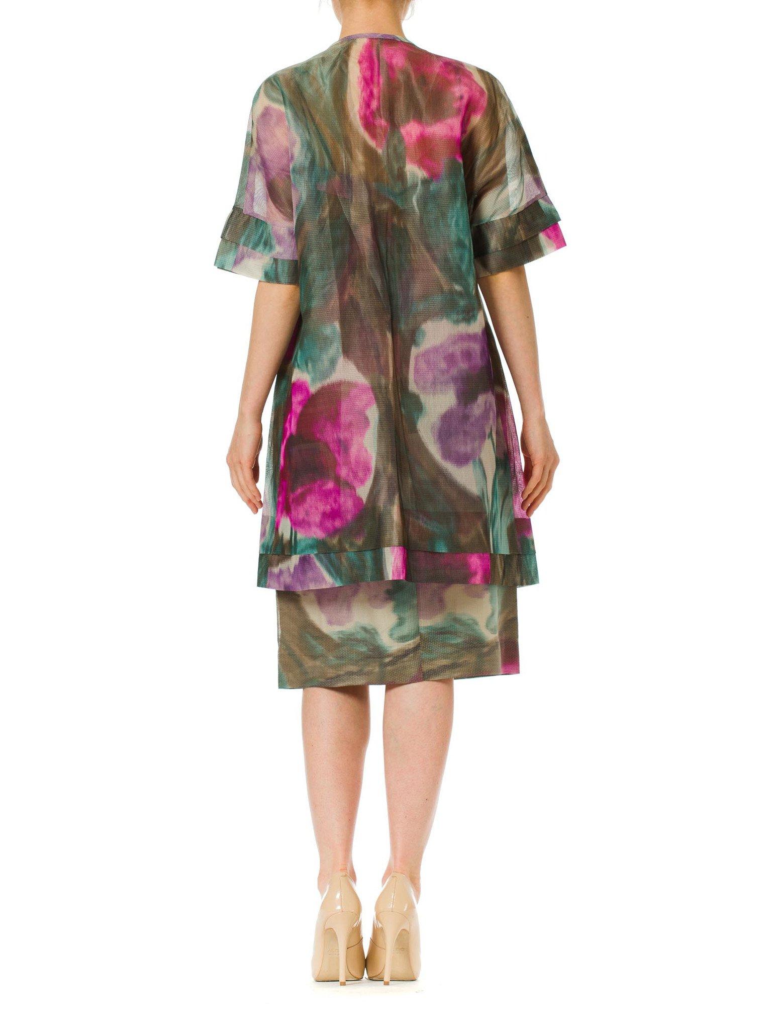 1950S BALENCIAGA Style Watercolor Abstract Ikat Floral DressEnsemble With Matc 1