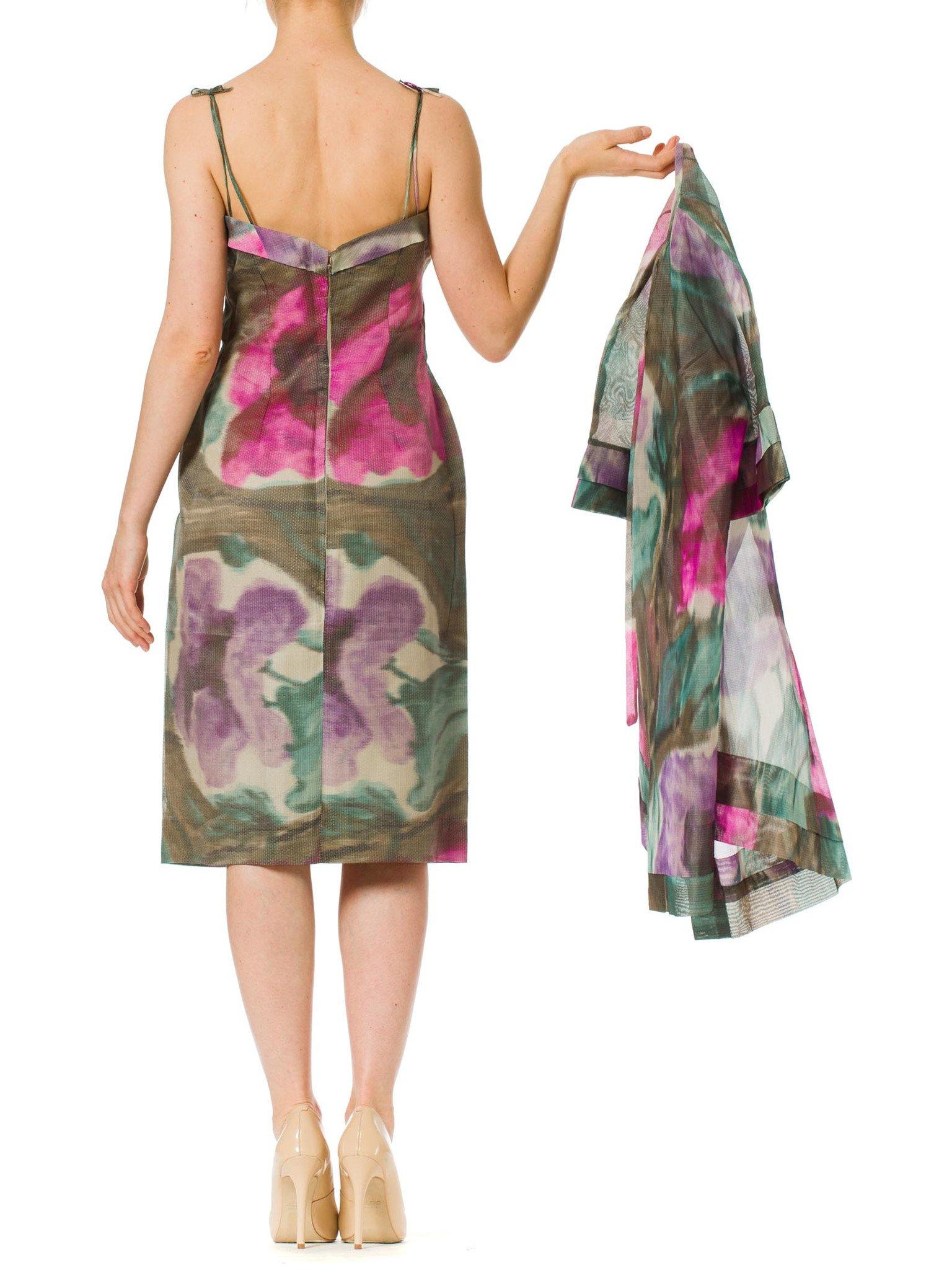 1950S BALENCIAGA Style Watercolor Abstract Ikat Floral DressEnsemble With Matc 2