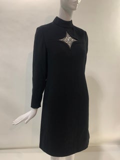 1960s Mod Wool Crepe Tailored Cocktail Dress w/ Rhinestone Star Inset at Center